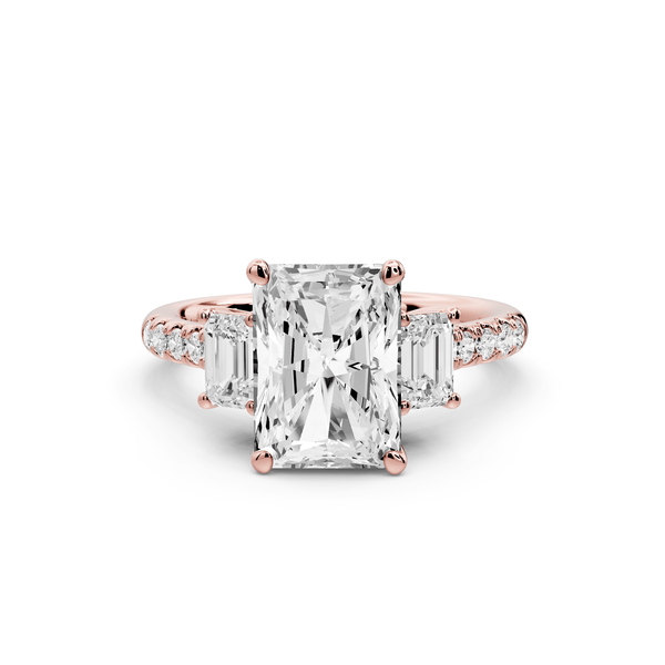 Mia - 3ct 14k rose gold radiant Trellis Basket Diamond Pavé half band Engagement Ring - Mr. Alex Jewelry