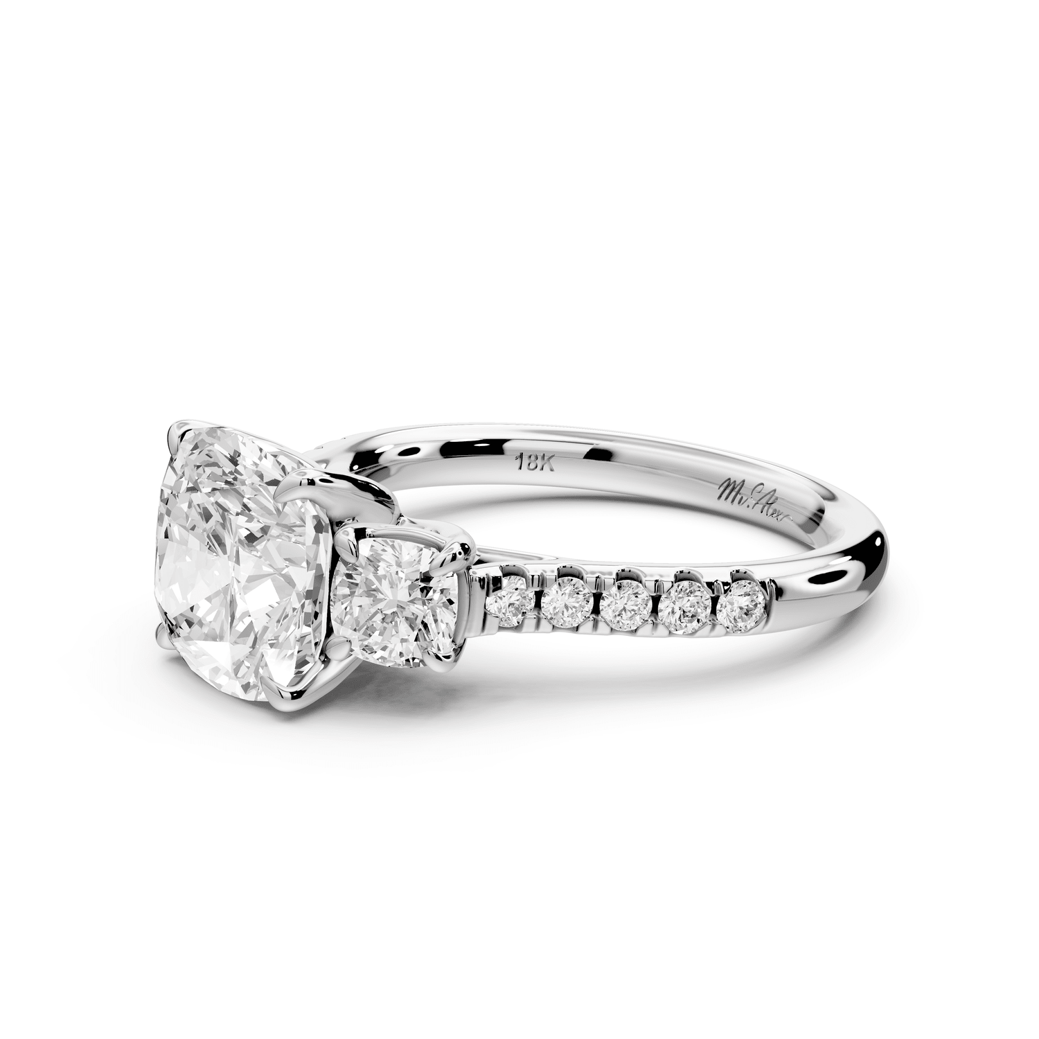 Mia - 3ct 14k white gold cushion Trellis Basket Diamond Pavé half band Engagement Ring - Mr. Alex Jewelry