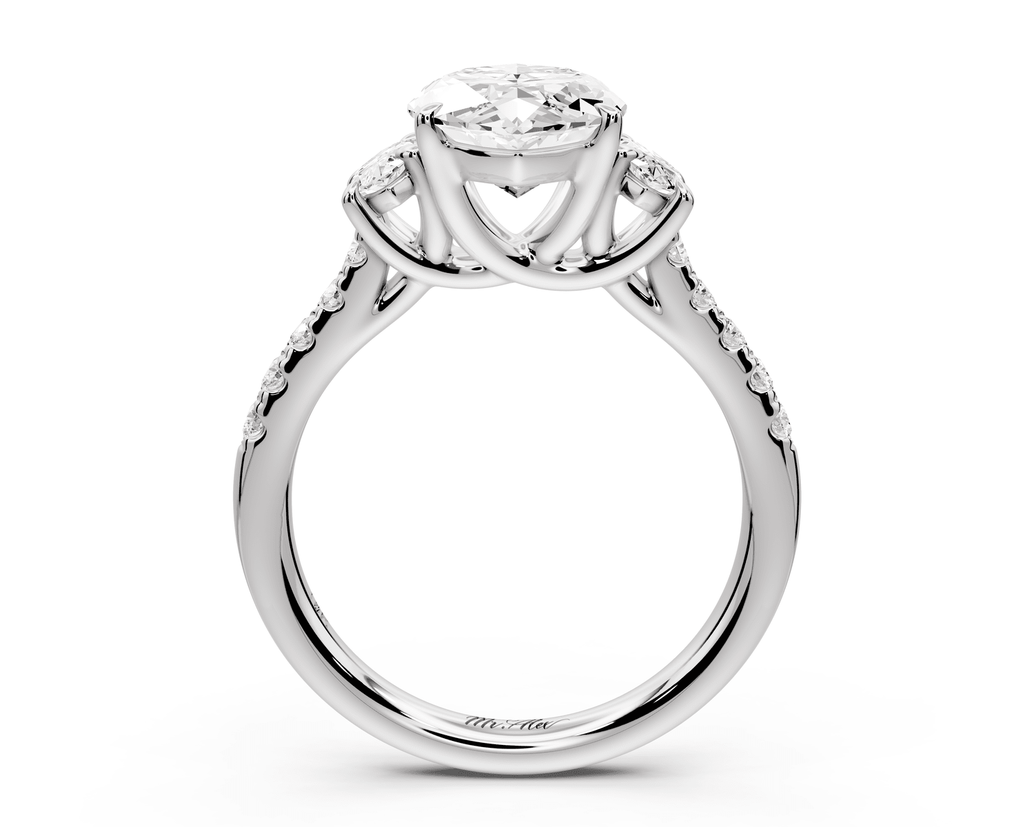 Mia - 3ct 14k white gold marquise Trellis Basket Diamond Pavé half band Engagement Ring - Mr. Alex Jewelry