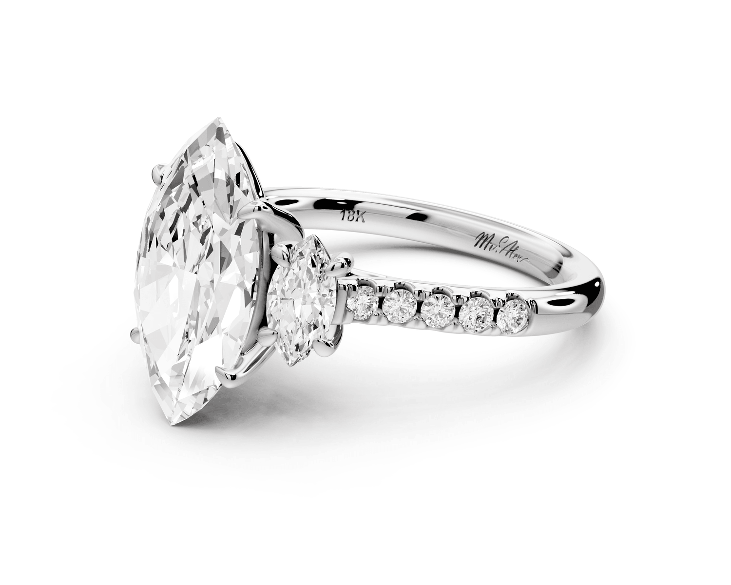 Mia - 3ct 14k white gold marquise Trellis Basket Diamond Pavé half band Engagement Ring - Mr. Alex Jewelry