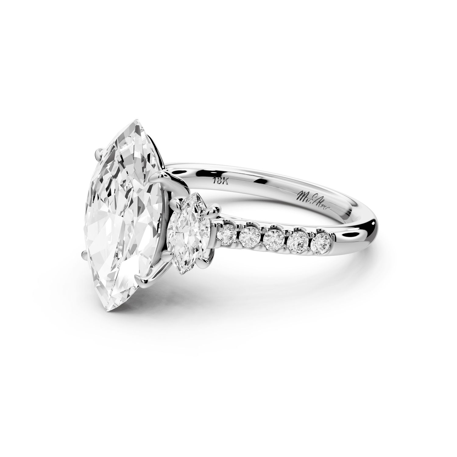 Mia - 3ct 14k white gold marquise Trellis Basket Diamond Pavé half band Engagement Ring - Mr. Alex Jewelry