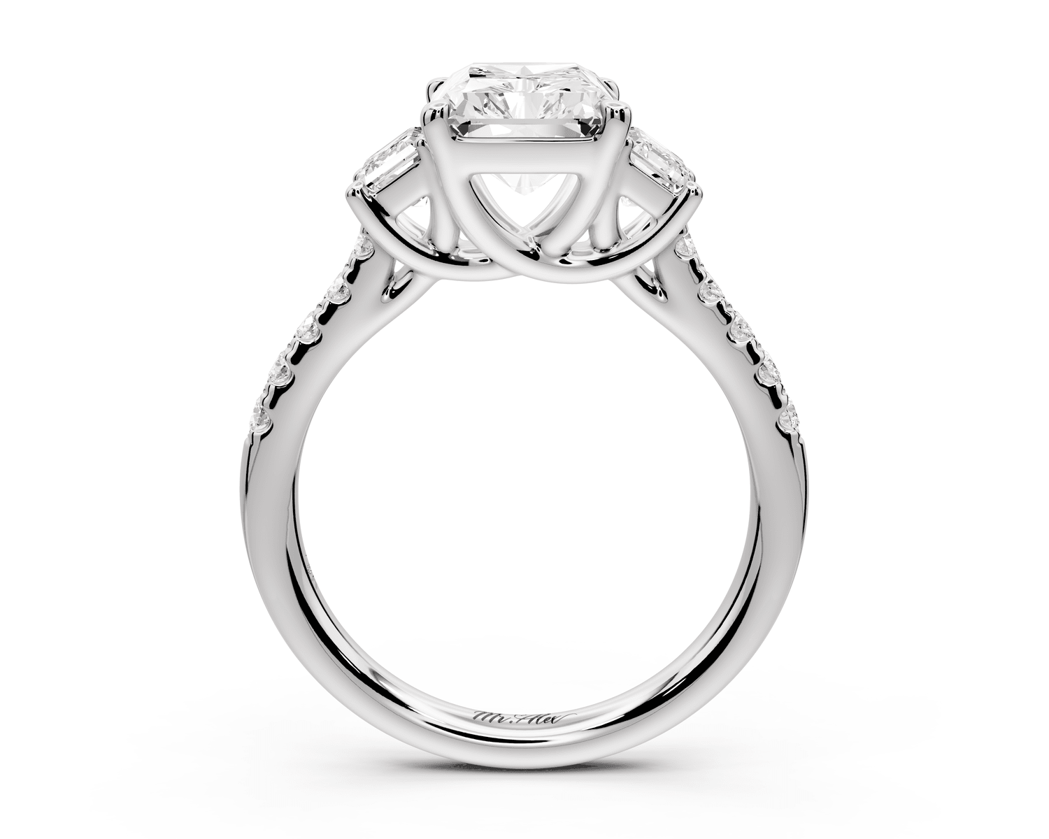 Mia - 3ct 14k white gold radiant Trellis Basket Diamond Pavé half band Engagement Ring - Mr. Alex Jewelry