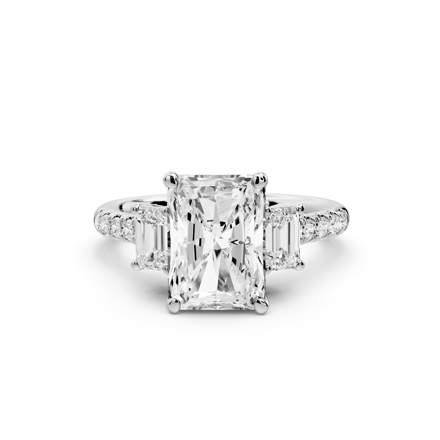Mia - 3ct 14k white gold radiant Trellis Basket Diamond Pavé half band Engagement Ring - Mr. Alex Jewelry