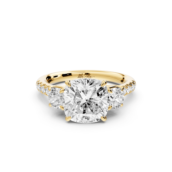 Mia - 3ct 14k yellow gold cushion Trellis Basket Diamond Pavé half band Engagement Ring - Mr. Alex Jewelry