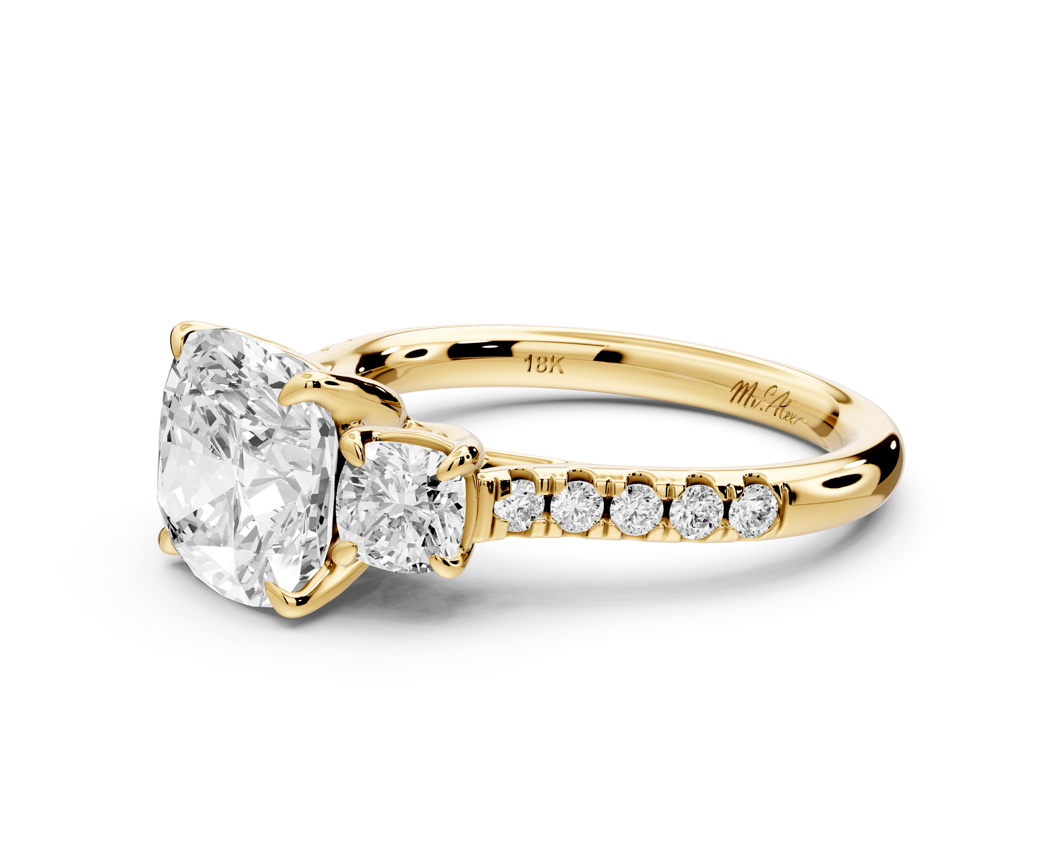 Mia - 3ct 14k yellow gold cushion Trellis Basket Diamond Pavé half band Engagement Ring - Mr. Alex Jewelry