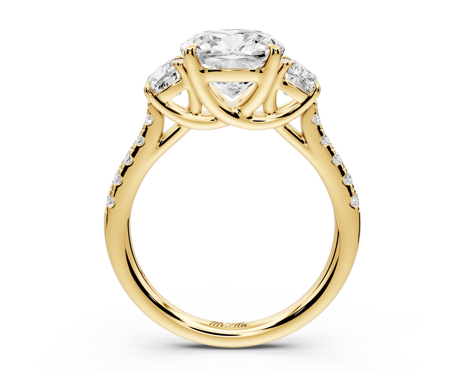 Mia - 3ct 14k yellow gold cushion Trellis Basket Diamond Pavé half band Engagement Ring - Mr. Alex Jewelry