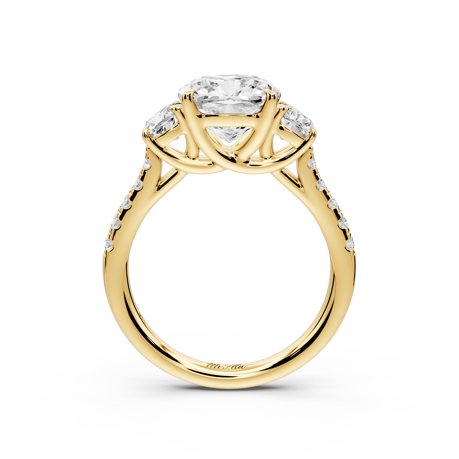 Mia - 3ct 14k yellow gold cushion Trellis Basket Diamond Pavé half band Engagement Ring - Mr. Alex Jewelry