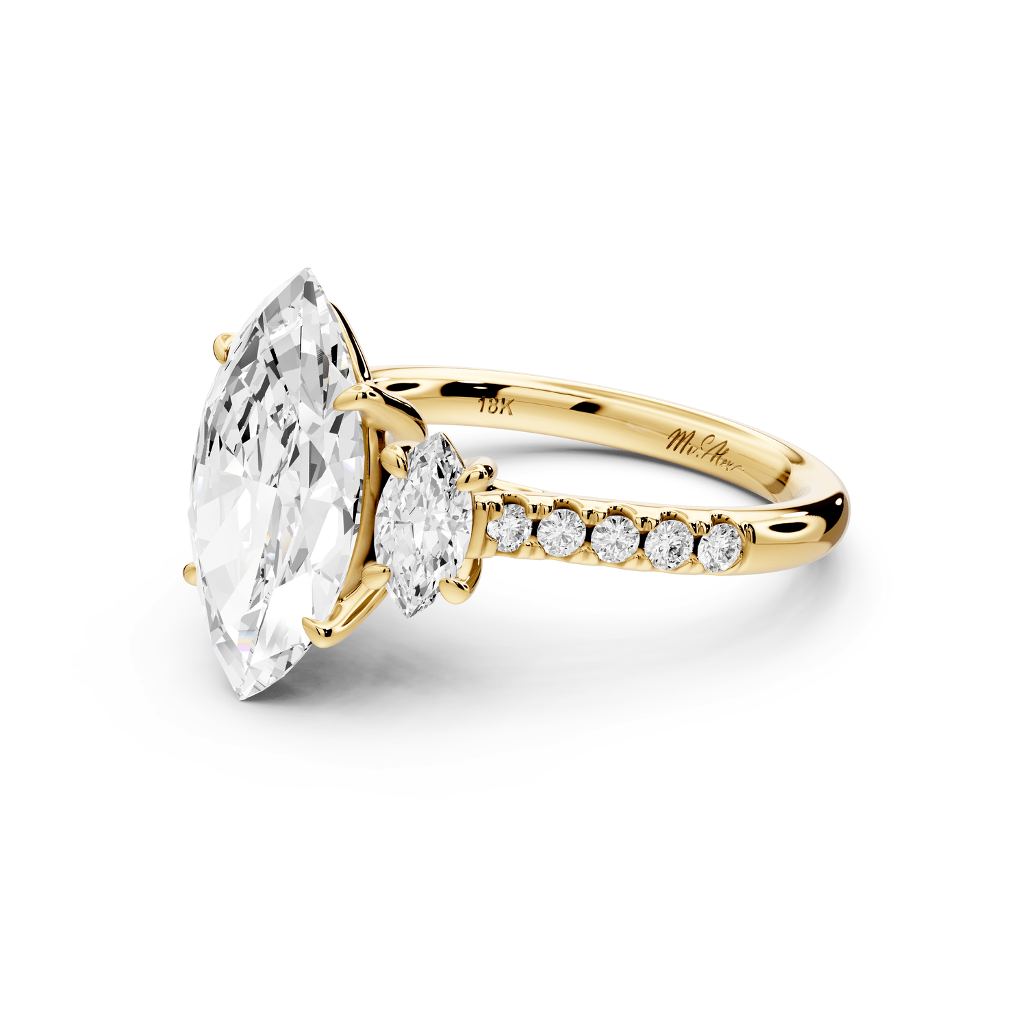 Mia - 3ct 14k yellow gold marquise Trellis Basket Diamond Pavé half band Engagement Ring - Mr. Alex Jewelry