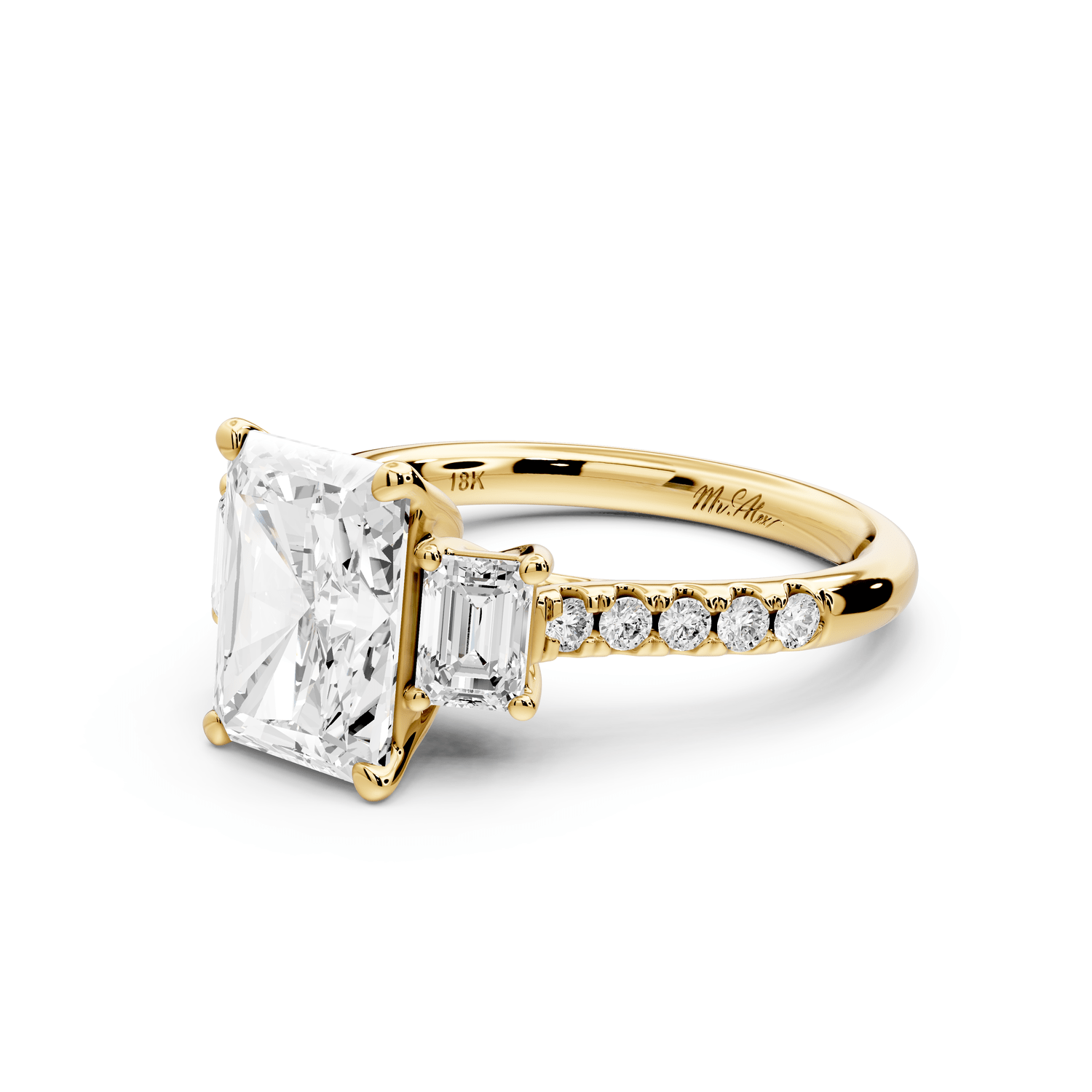 Mia - 3ct 14k yellow gold radiant Trellis Basket Diamond Pavé half band Engagement Ring - Mr. Alex Jewelry