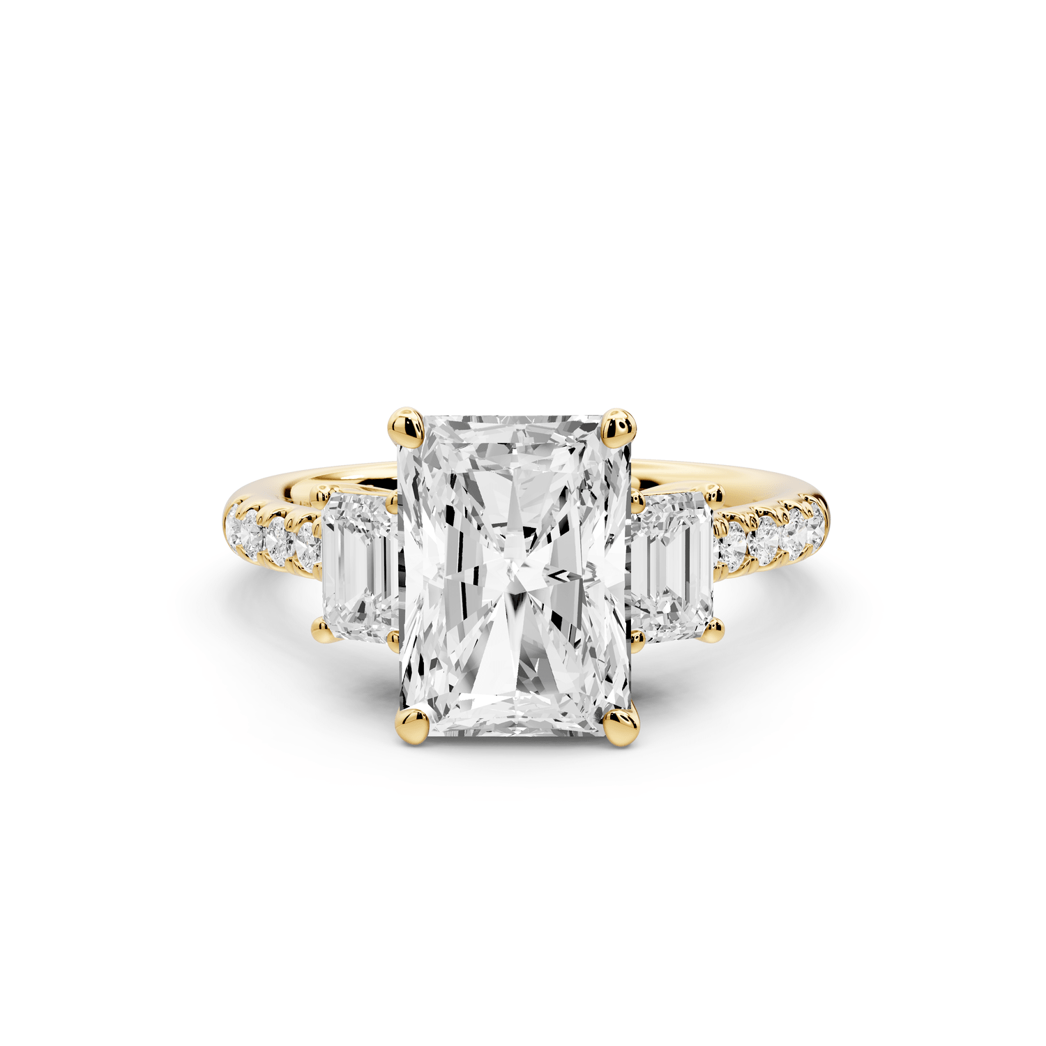 Mia - 3ct 14k yellow gold radiant Trellis Basket Diamond Pavé half band Engagement Ring - Mr. Alex Jewelry