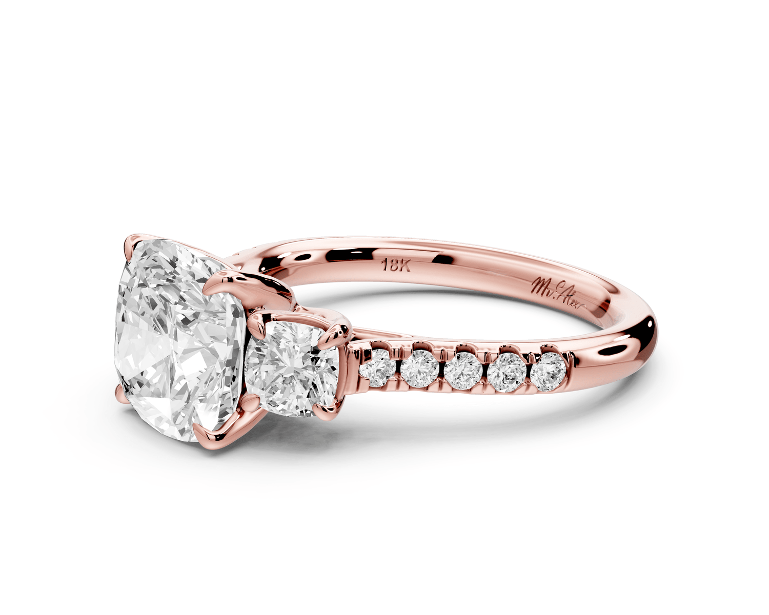Mia - 3ct 18k rose gold cushion Trellis Basket Diamond Pavé half band Engagement Ring - Mr. Alex Jewelry