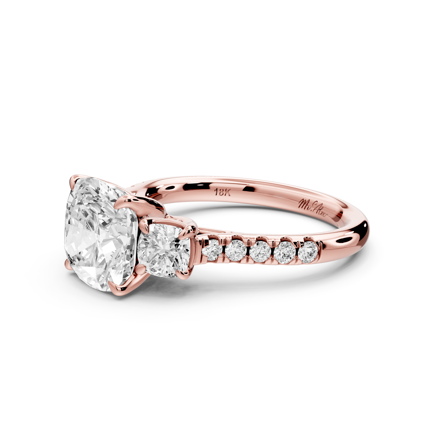 Mia - 3ct 18k rose gold cushion Trellis Basket Diamond Pavé half band Engagement Ring - Mr. Alex Jewelry