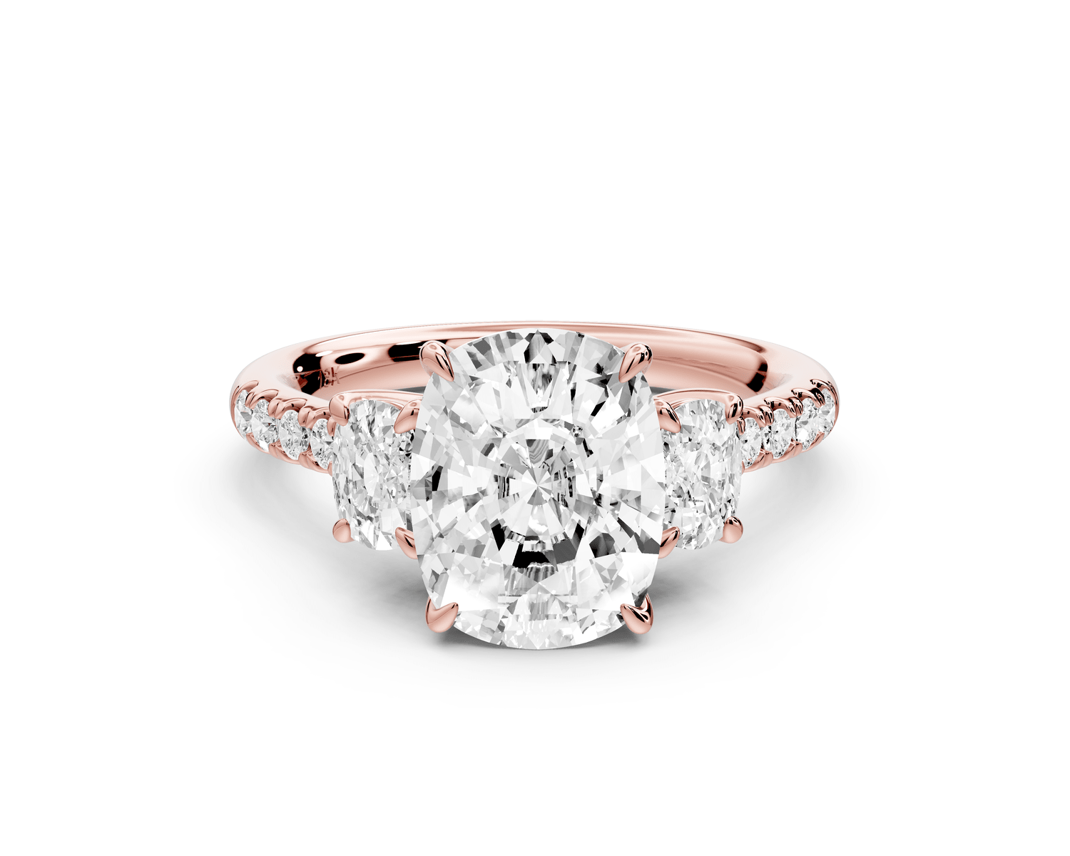 Mia - 3ct 18k rose gold ecushion Trellis Basket Diamond Pavé half band Engagement Ring - Mr. Alex Jewelry