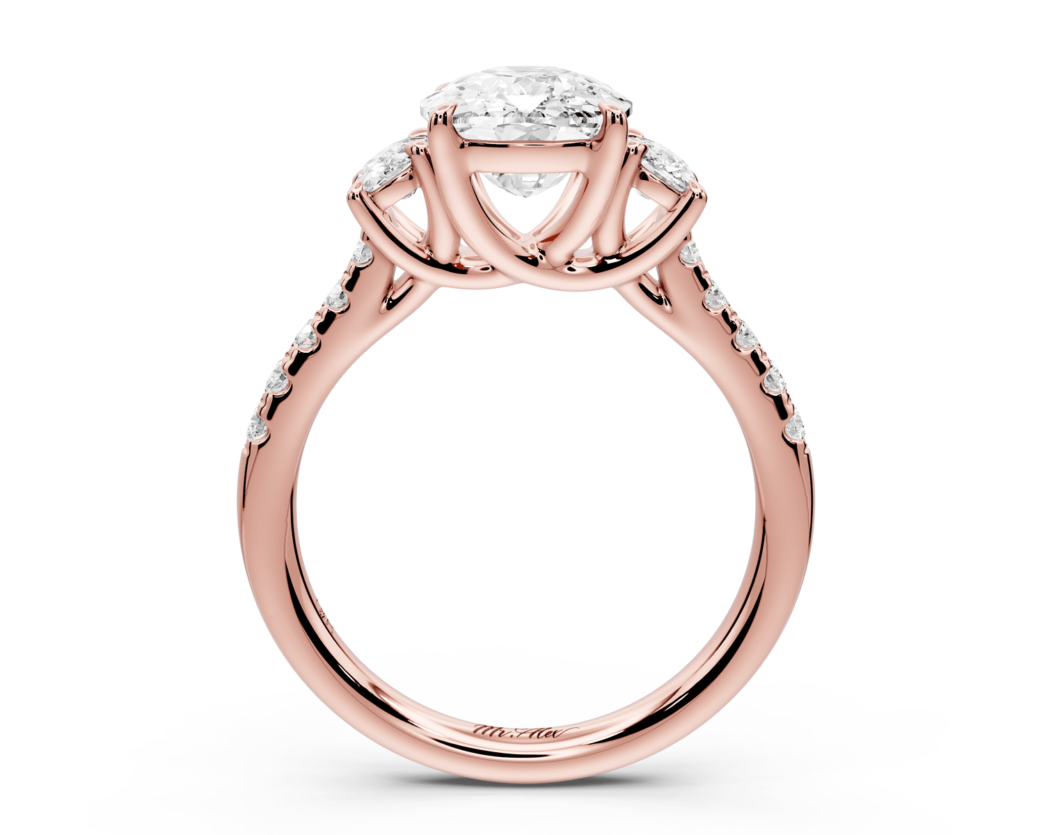 Mia - 3ct 18k rose gold ecushion Trellis Basket Diamond Pavé half band Engagement Ring - Mr. Alex Jewelry