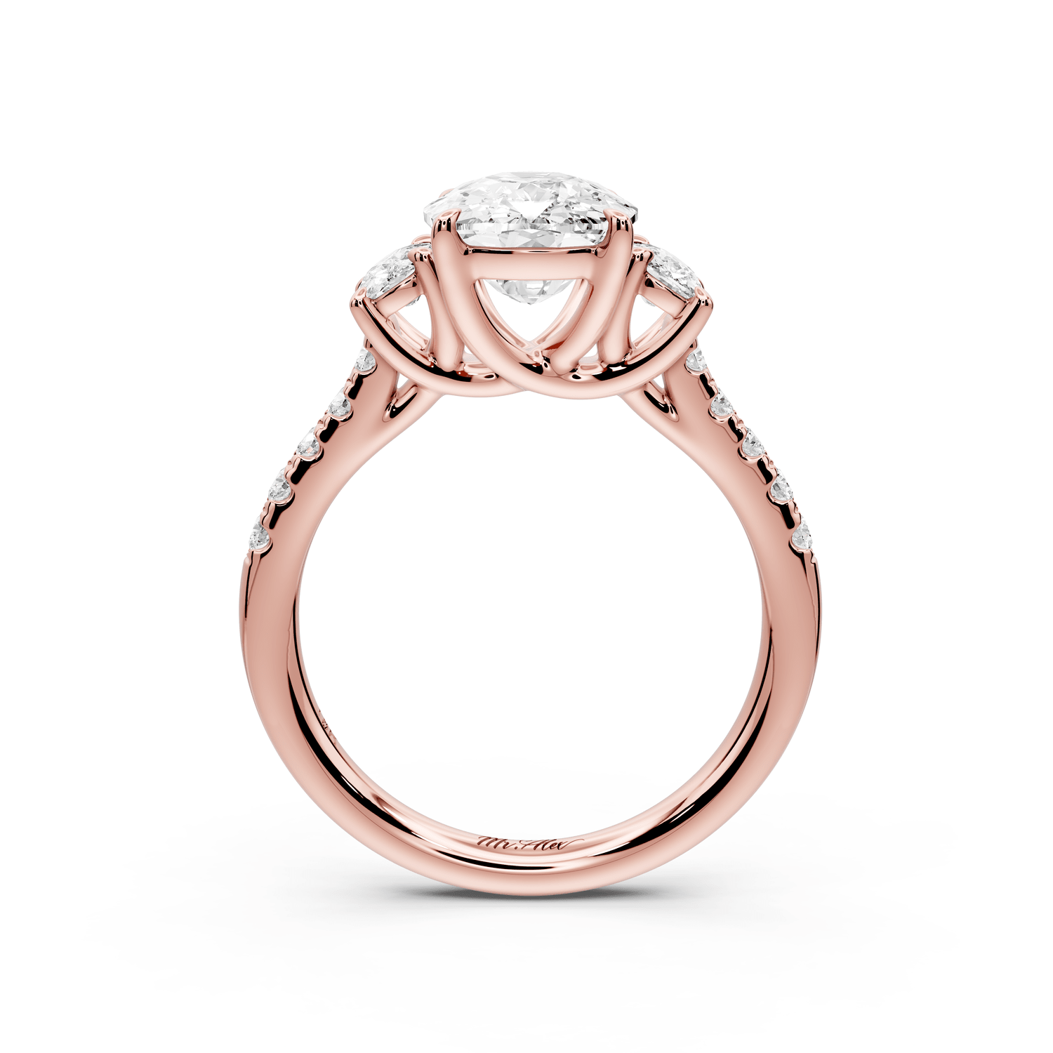 Mia - 3ct 18k rose gold ecushion Trellis Basket Diamond Pavé half band Engagement Ring - Mr. Alex Jewelry