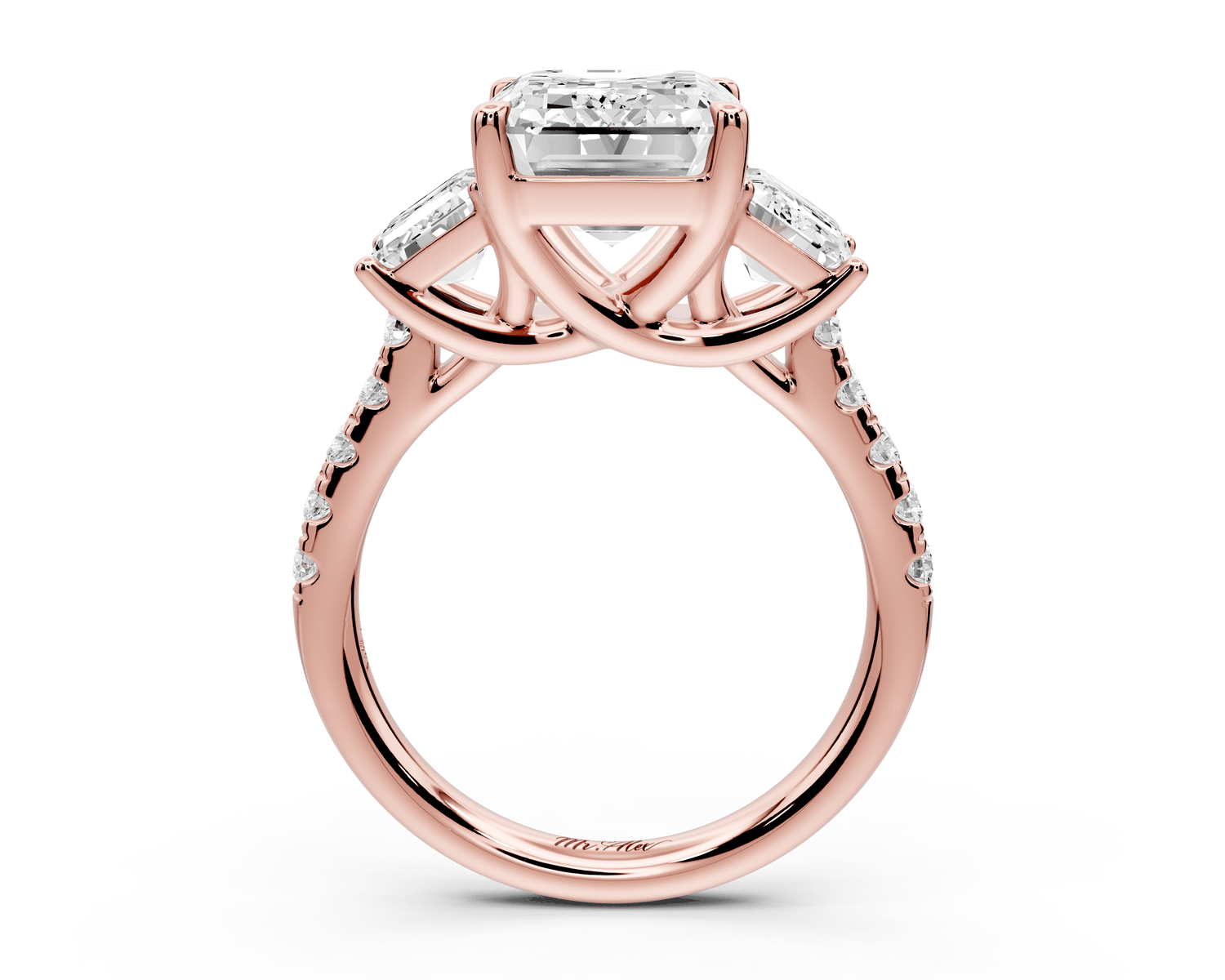 Mia - 3ct 18k rose gold emerald Trellis Basket Diamond Pavé half band Engagement Ring - Mr. Alex Jewelry