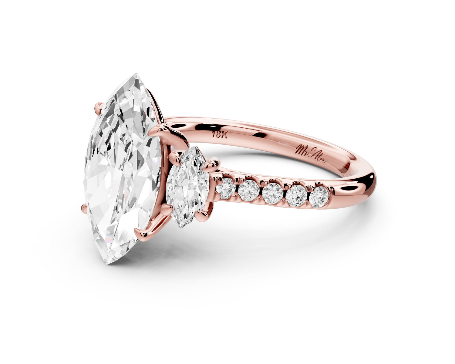 Mia - 3ct 18k rose gold marquise Trellis Basket Diamond Pavé half band Engagement Ring - Mr. Alex Jewelry