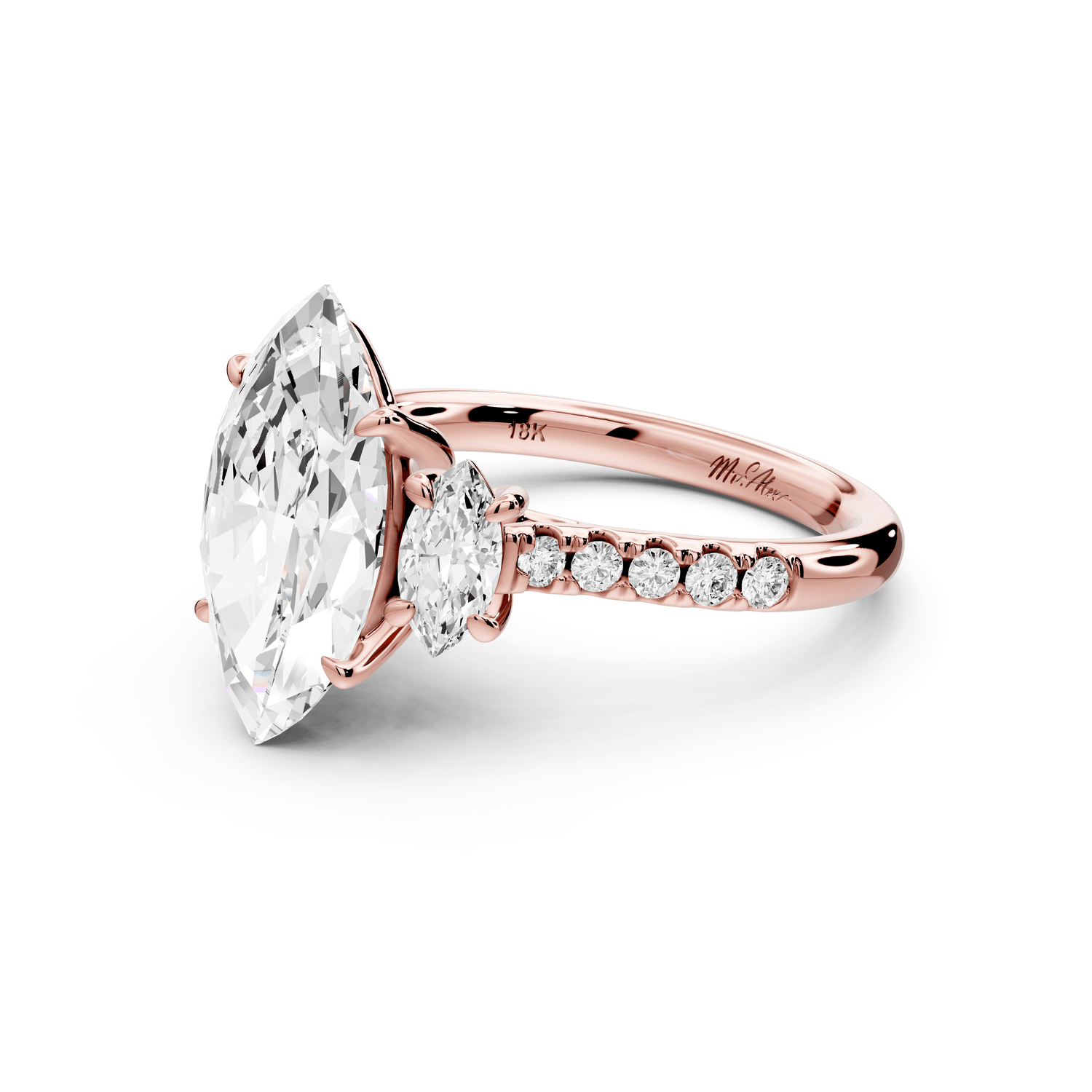 Mia - 3ct 18k rose gold marquise Trellis Basket Diamond Pavé half band Engagement Ring - Mr. Alex Jewelry