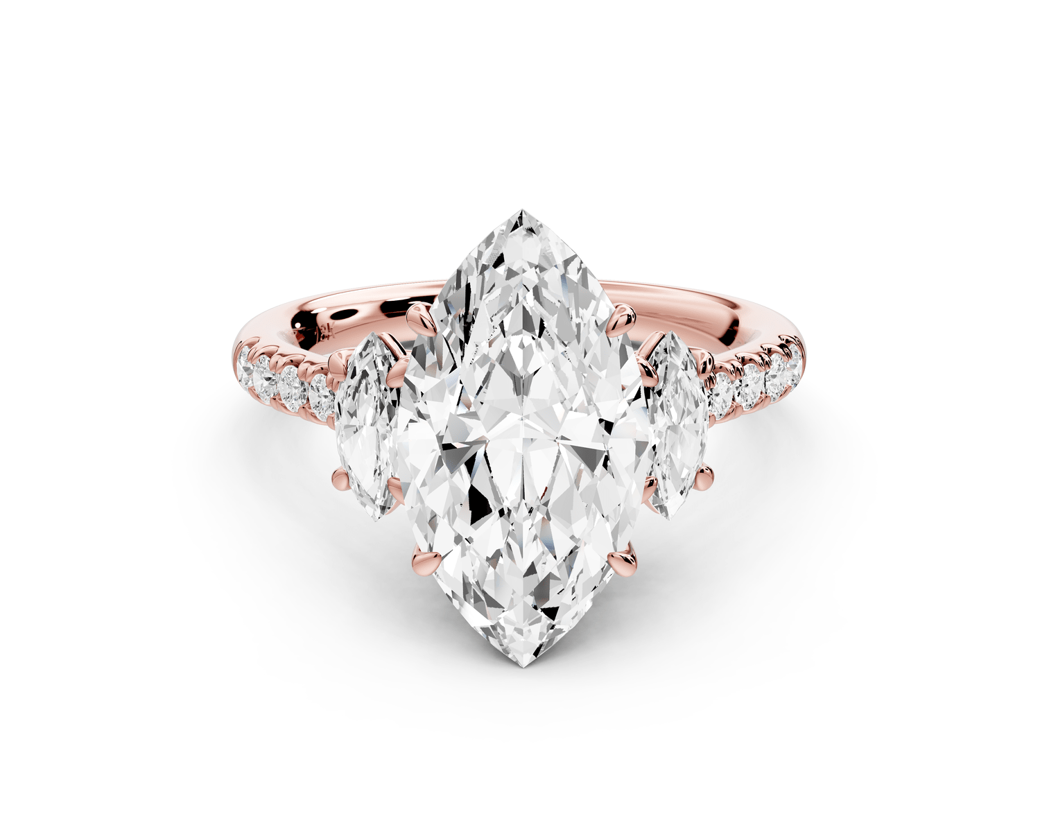 Mia - 3ct 18k rose gold marquise Trellis Basket Diamond Pavé half band Engagement Ring - Mr. Alex Jewelry