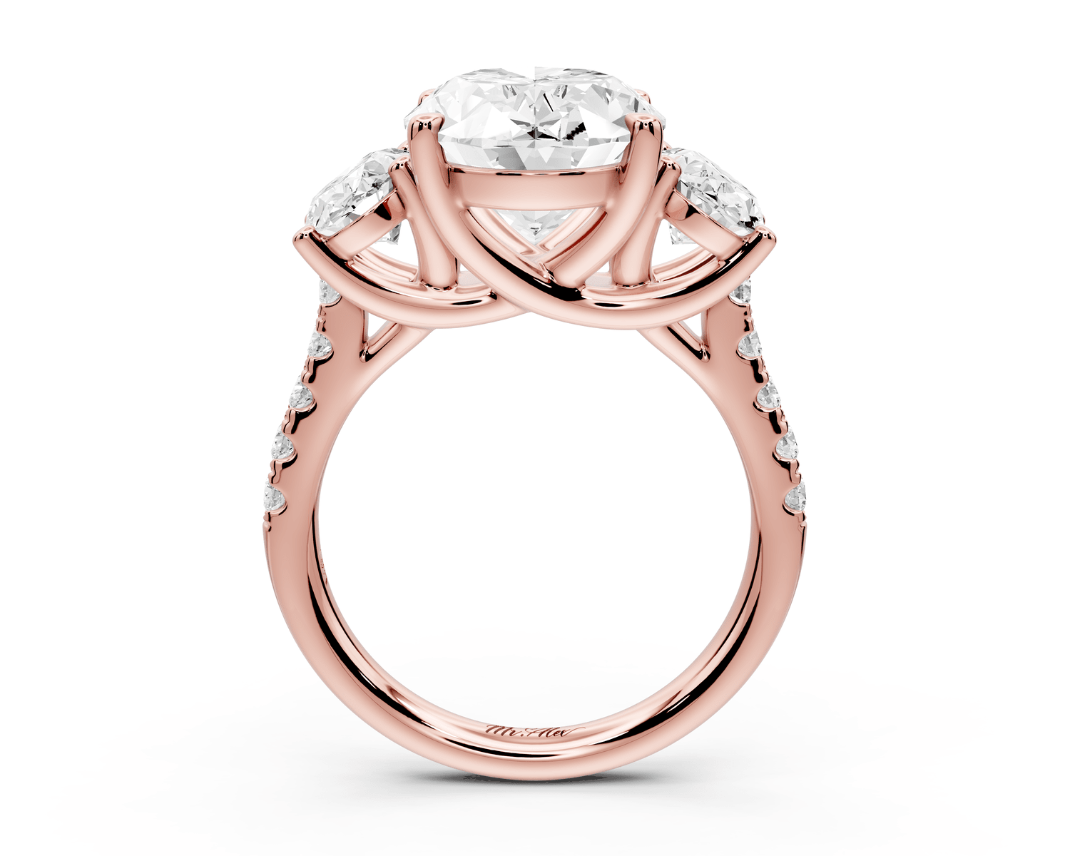 Mia - 3ct 18k rose gold oval Trellis Basket Diamond Pavé half band Engagement Ring - Mr. Alex Jewelry