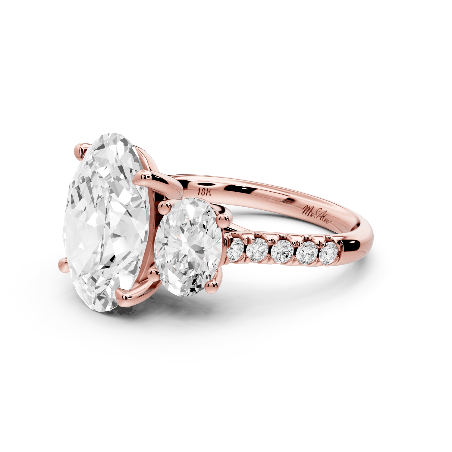 Mia - 3ct 18k rose gold oval Trellis Basket Diamond Pavé half band Engagement Ring - Mr. Alex Jewelry