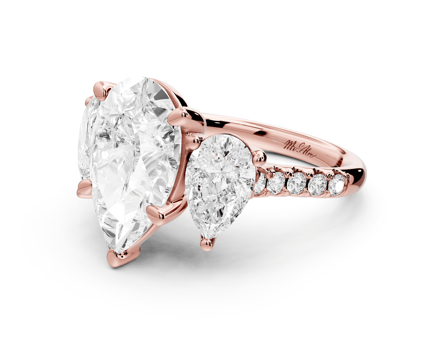 Mia - 3ct 18k rose gold pear Trellis Basket Diamond Pavé half band Engagement Ring - Mr. Alex Jewelry