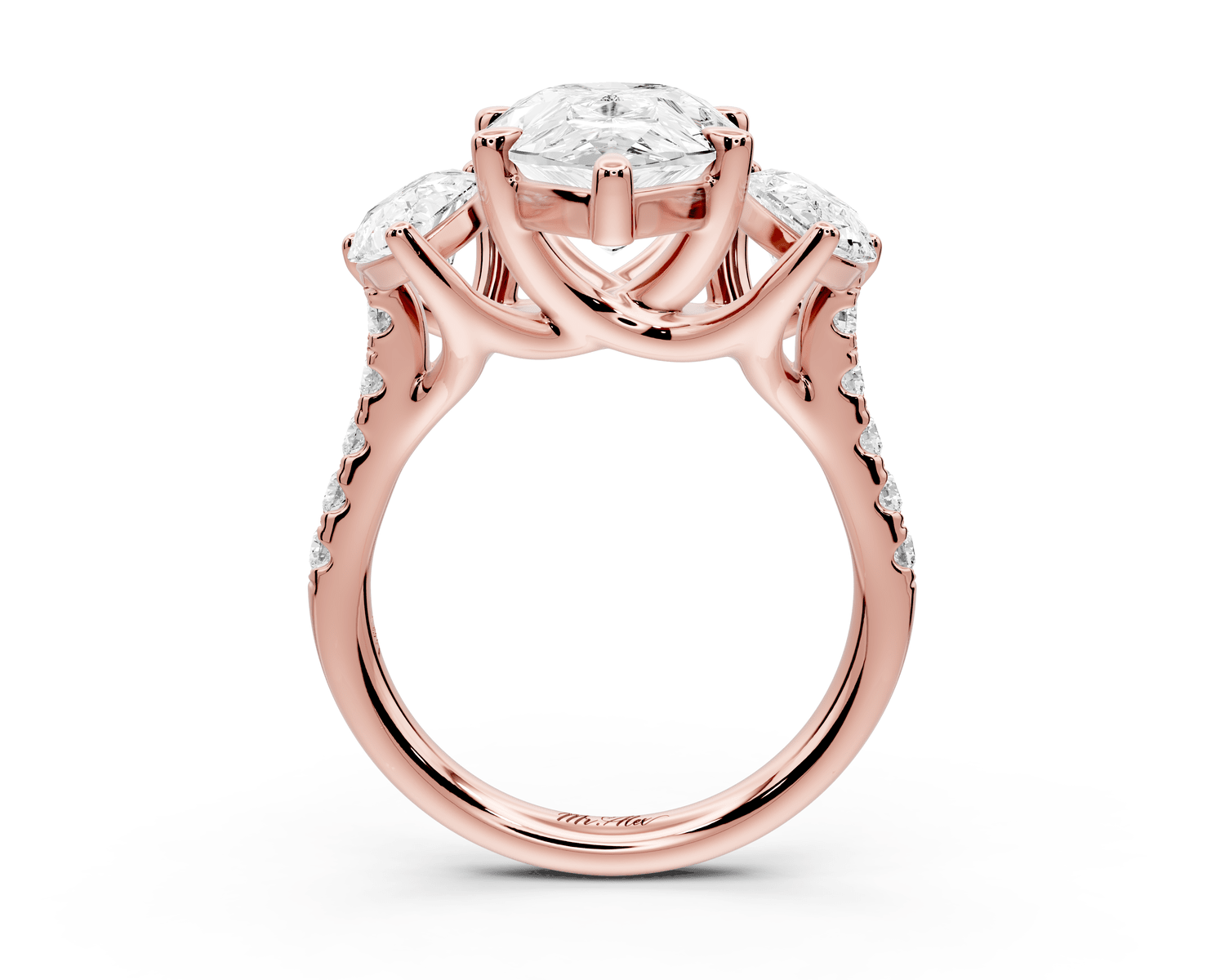 Mia - 3ct 18k rose gold pear Trellis Basket Diamond Pavé half band Engagement Ring - Mr. Alex Jewelry