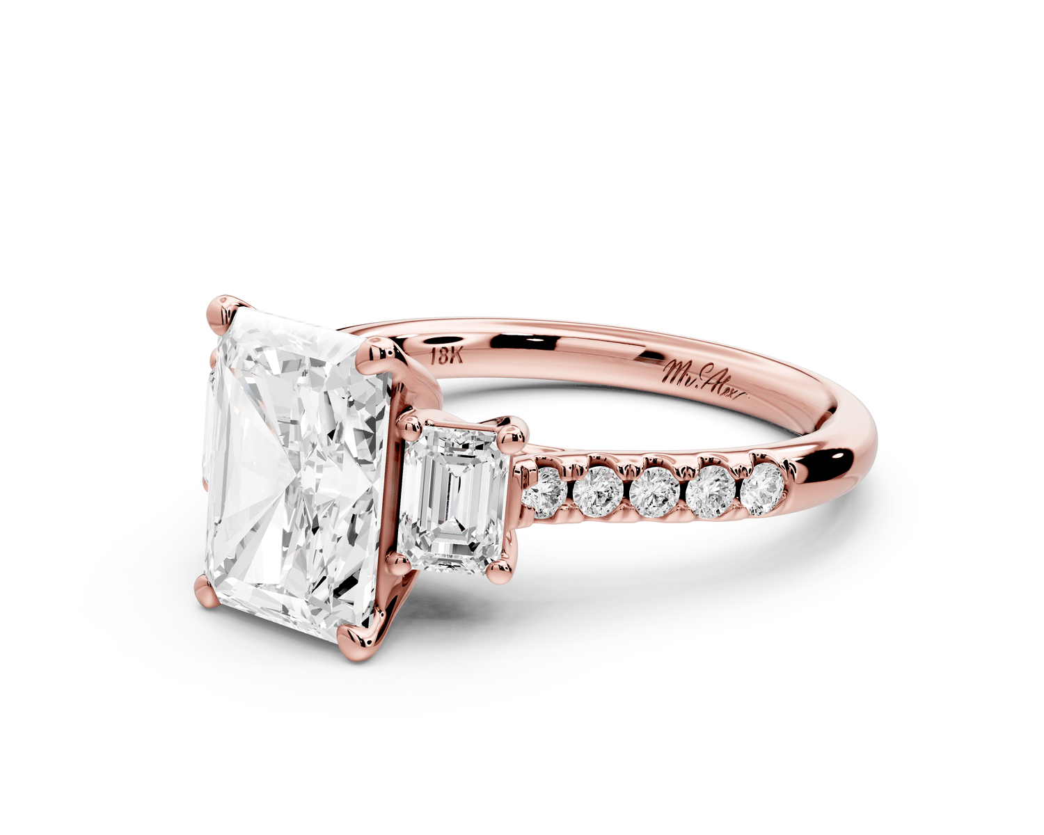 Mia - 3ct 18k rose gold radiant Trellis Basket Diamond Pavé half band Engagement Ring - Mr. Alex Jewelry