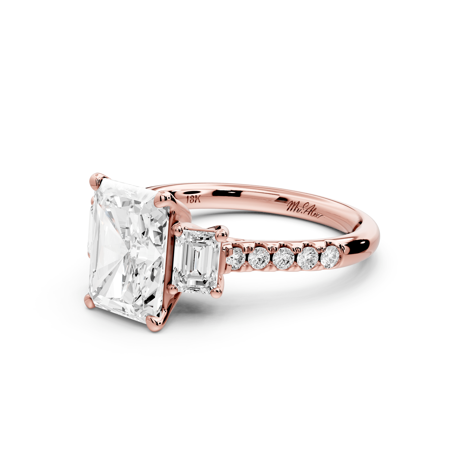 Mia - 3ct 18k rose gold radiant Trellis Basket Diamond Pavé half band Engagement Ring - Mr. Alex Jewelry