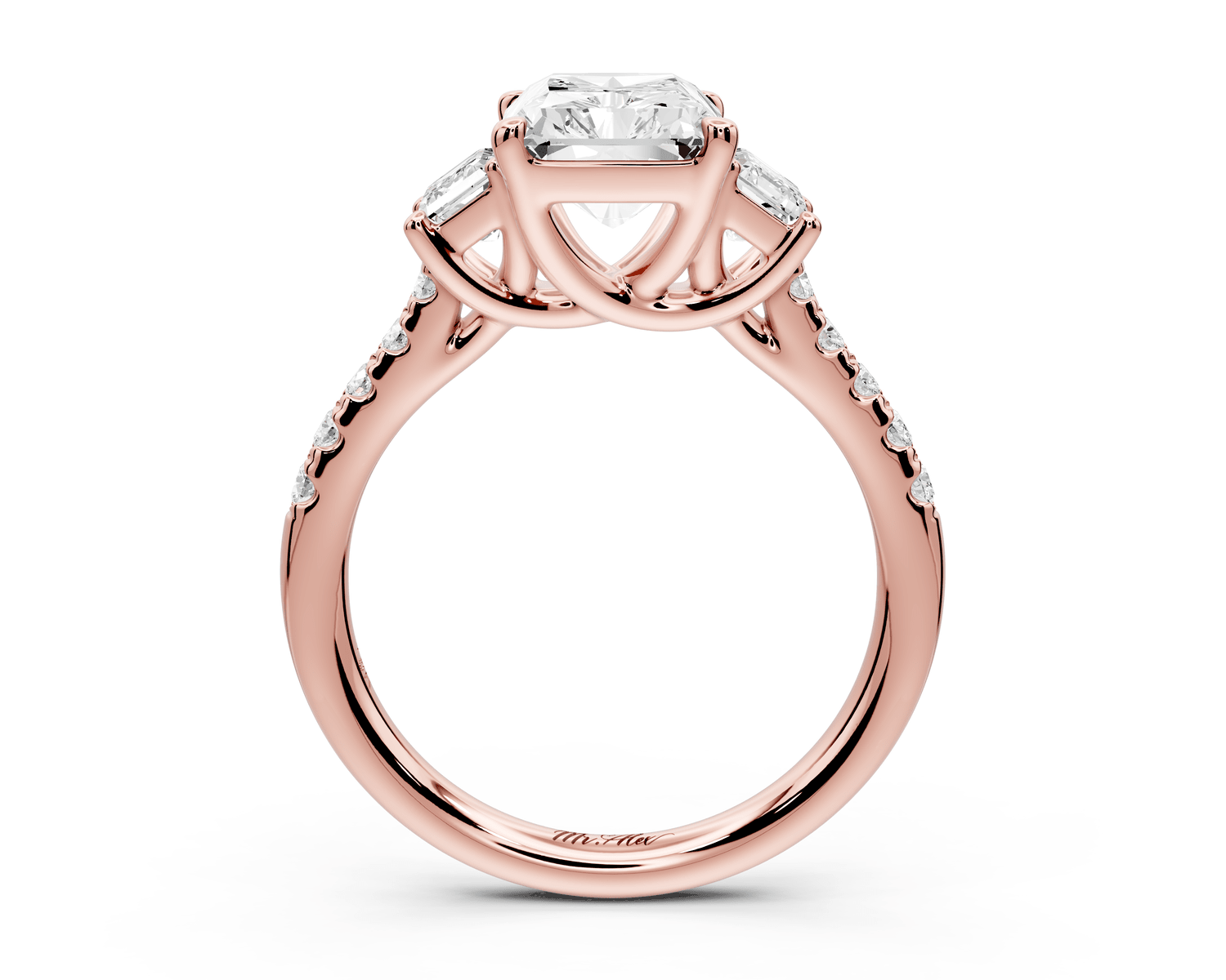 Mia - 3ct 18k rose gold radiant Trellis Basket Diamond Pavé half band Engagement Ring - Mr. Alex Jewelry