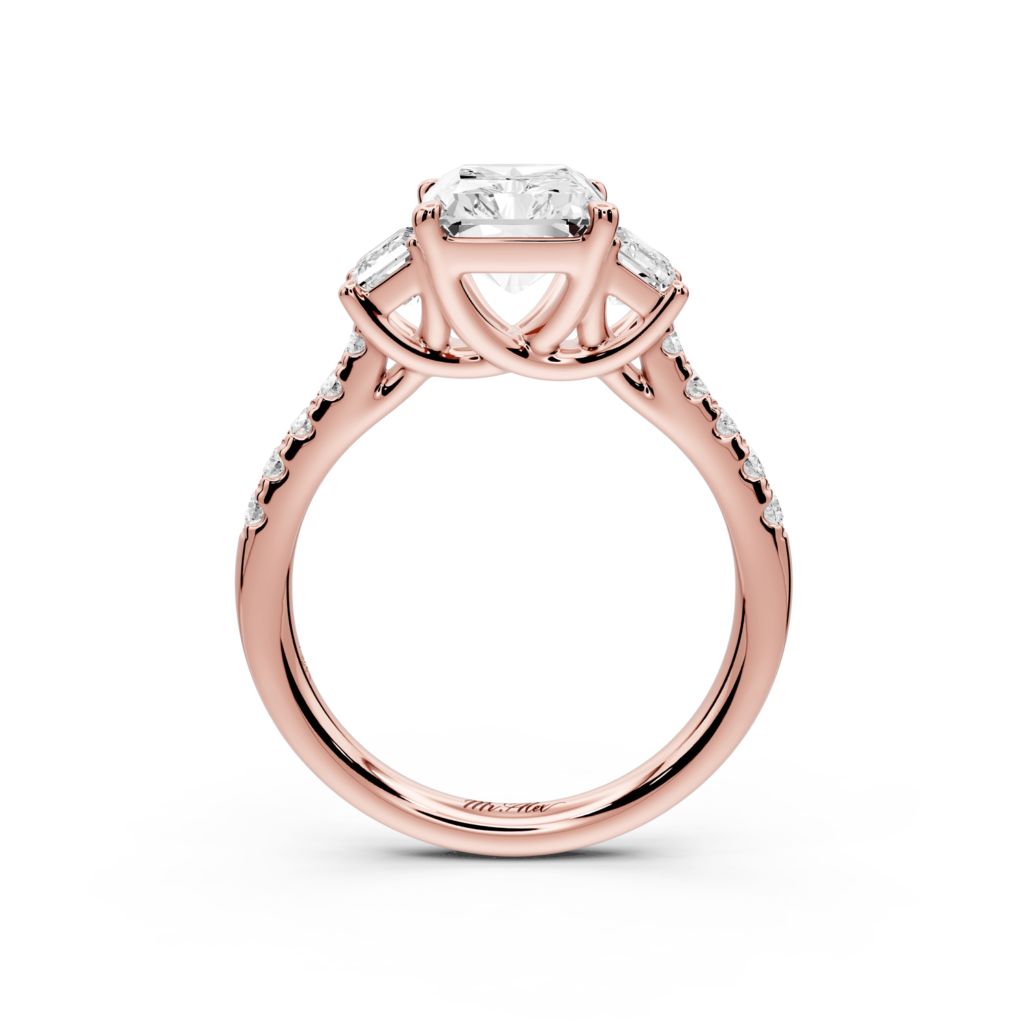 Mia - 3ct 18k rose gold radiant Trellis Basket Diamond Pavé half band Engagement Ring - Mr. Alex Jewelry