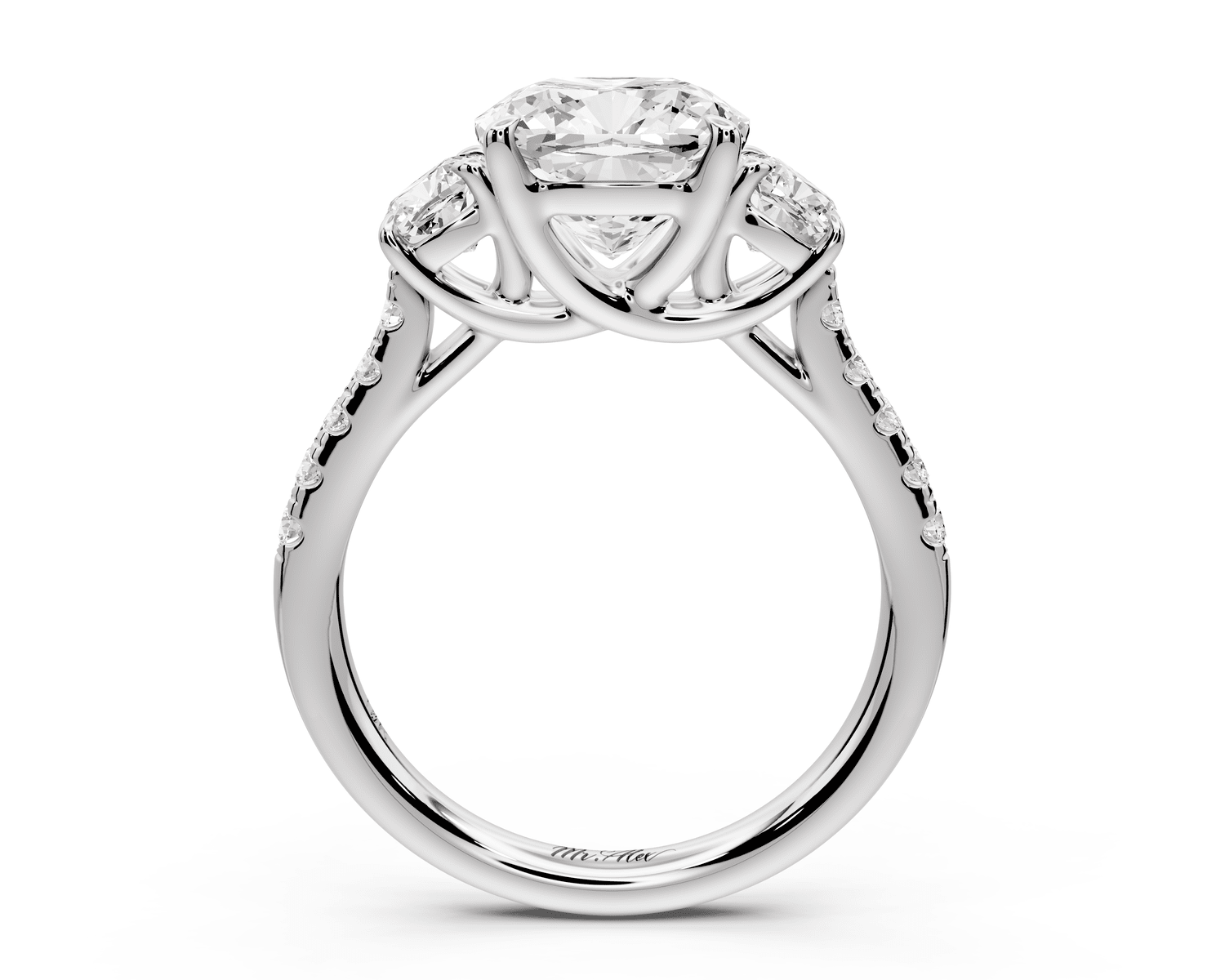 Mia - 3ct 18k white gold cushion Trellis Basket Diamond Pavé half band Engagement Ring - Mr. Alex Jewelry