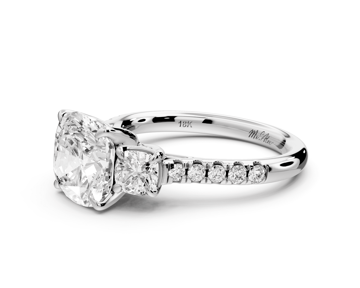 Mia - 3ct 18k white gold cushion Trellis Basket Diamond Pavé half band Engagement Ring - Mr. Alex Jewelry