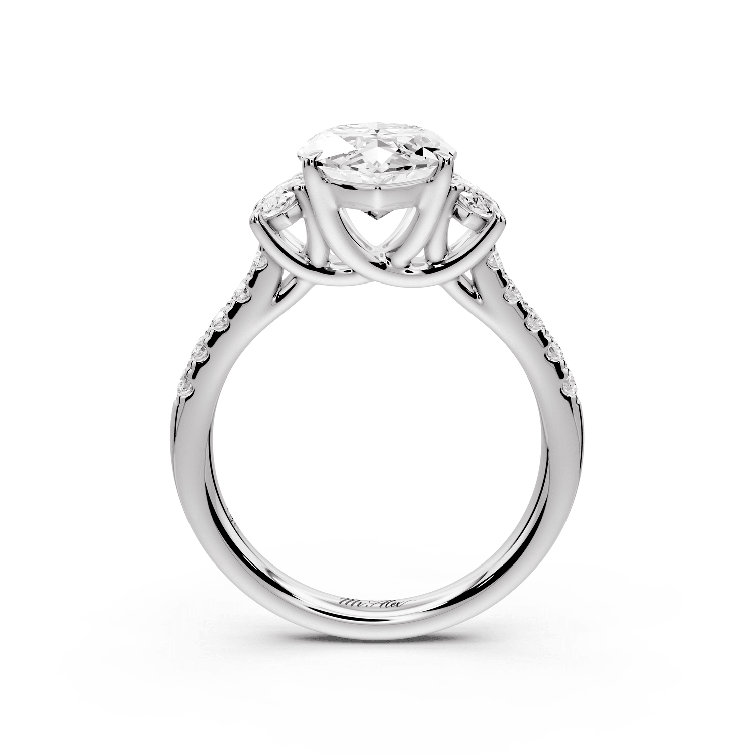 Mia - 3ct 18k white gold marquise Trellis Basket Diamond Pavé half band Engagement Ring - Mr. Alex Jewelry