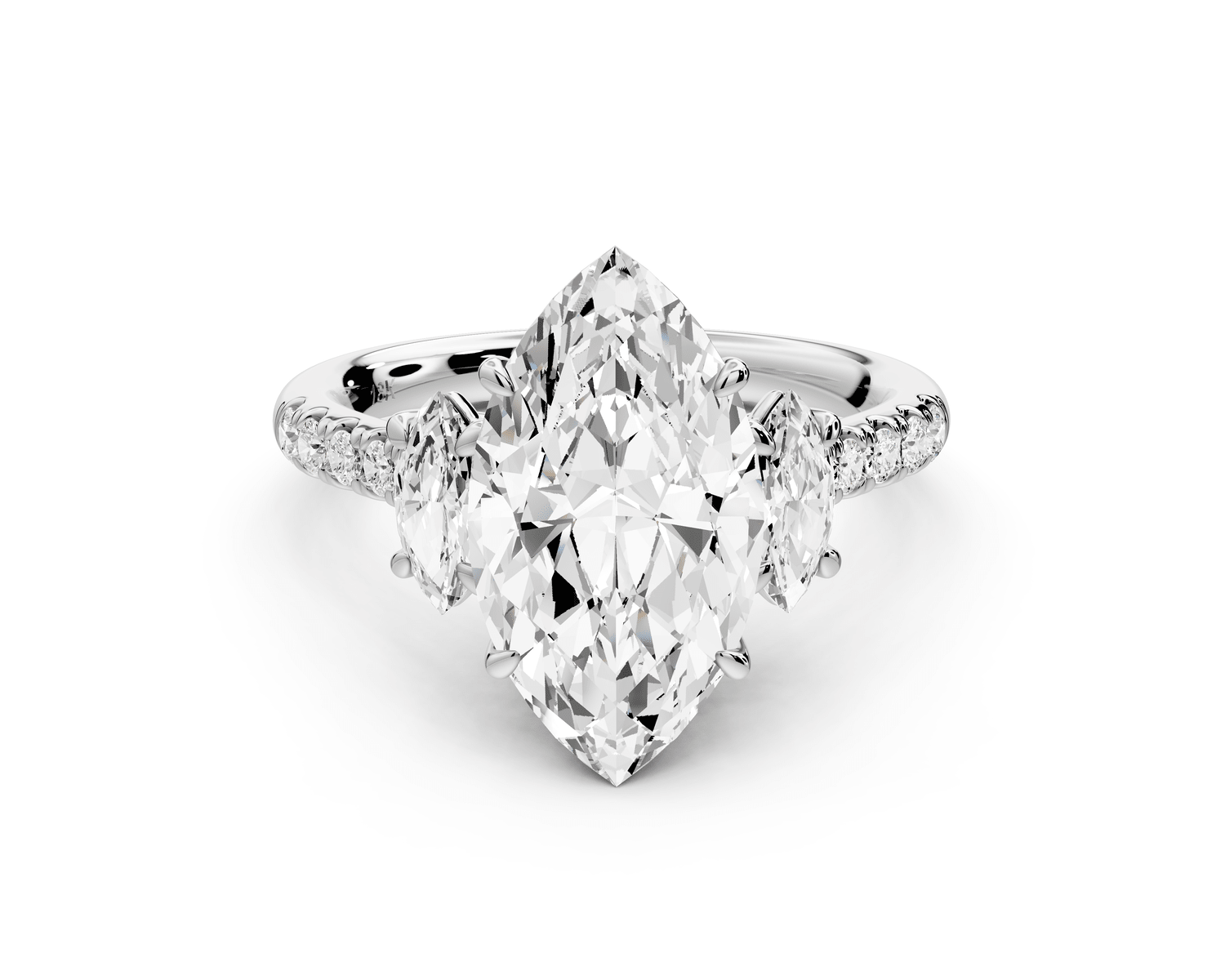 Mia - 3ct 18k white gold marquise Trellis Basket Diamond Pavé half band Engagement Ring - Mr. Alex Jewelry