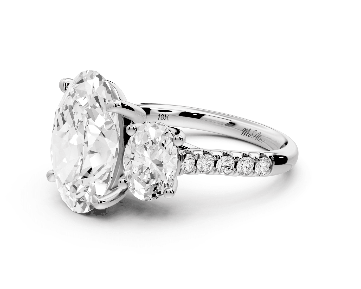 Mia - 3ct 18k white gold oval Trellis Basket Diamond Pavé half band Engagement Ring - Mr. Alex Jewelry