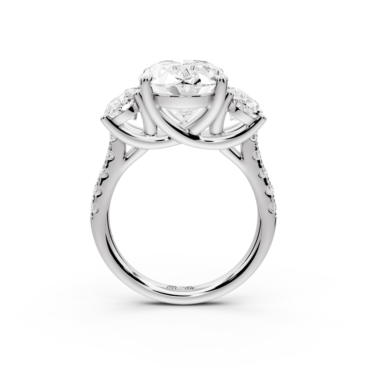 Mia - 3ct 18k white gold oval Trellis Basket Diamond Pavé half band Engagement Ring - Mr. Alex Jewelry