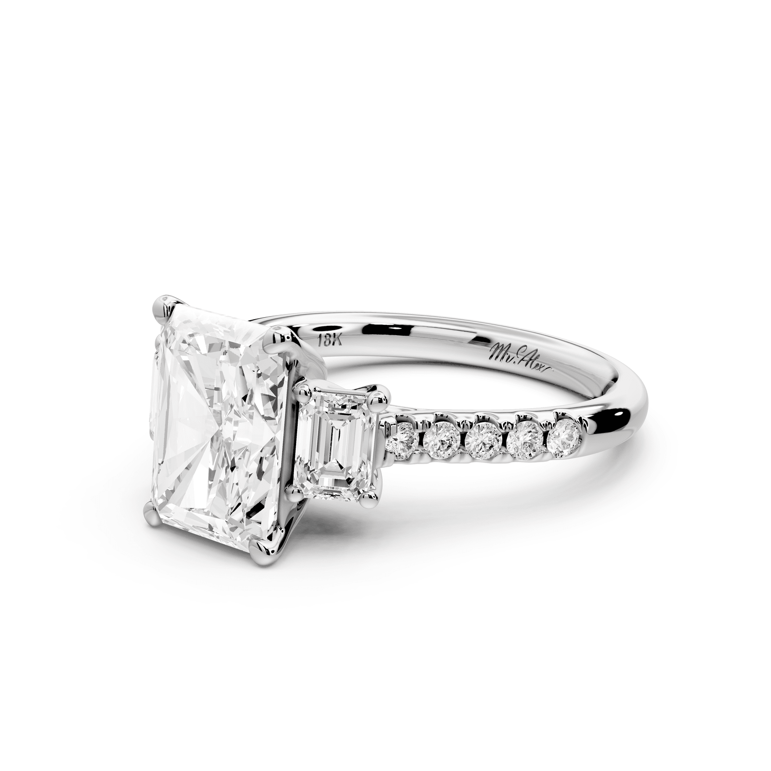 Mia - 3ct 18k white gold radiant Trellis Basket Diamond Pavé half band Engagement Ring - Mr. Alex Jewelry