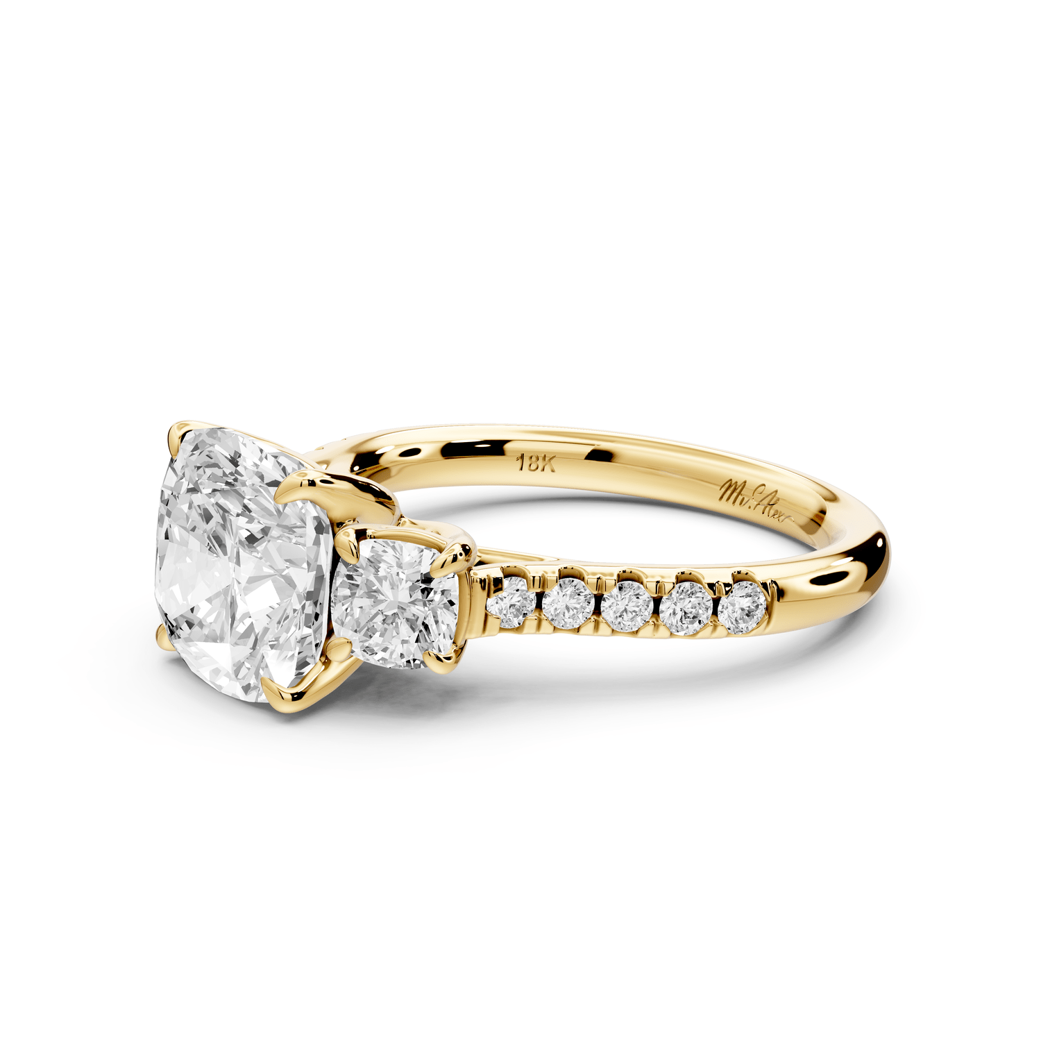 Mia - 3ct 18k yellow gold cushion Trellis Basket Diamond Pavé half band Engagement Ring - Mr. Alex Jewelry
