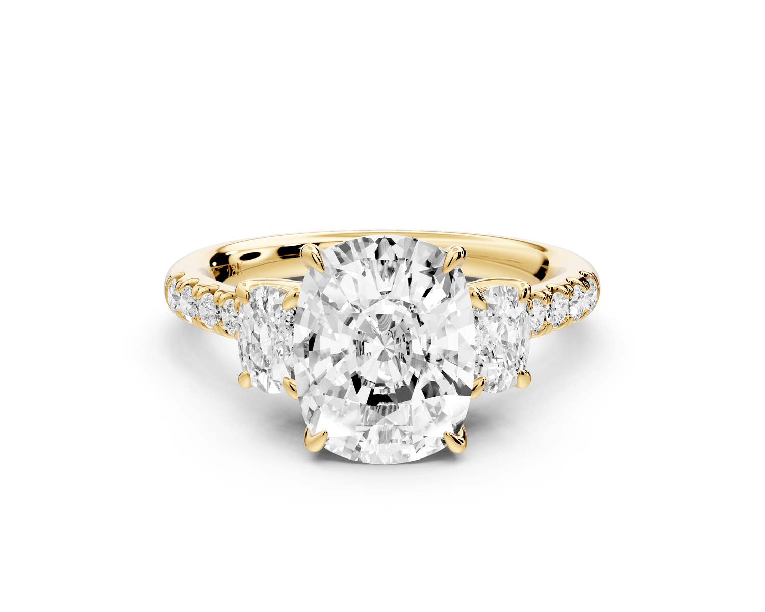 Mia - 3ct 18k yellow gold ecushion Trellis Basket Diamond Pavé half band Engagement Ring - Mr. Alex Jewelry