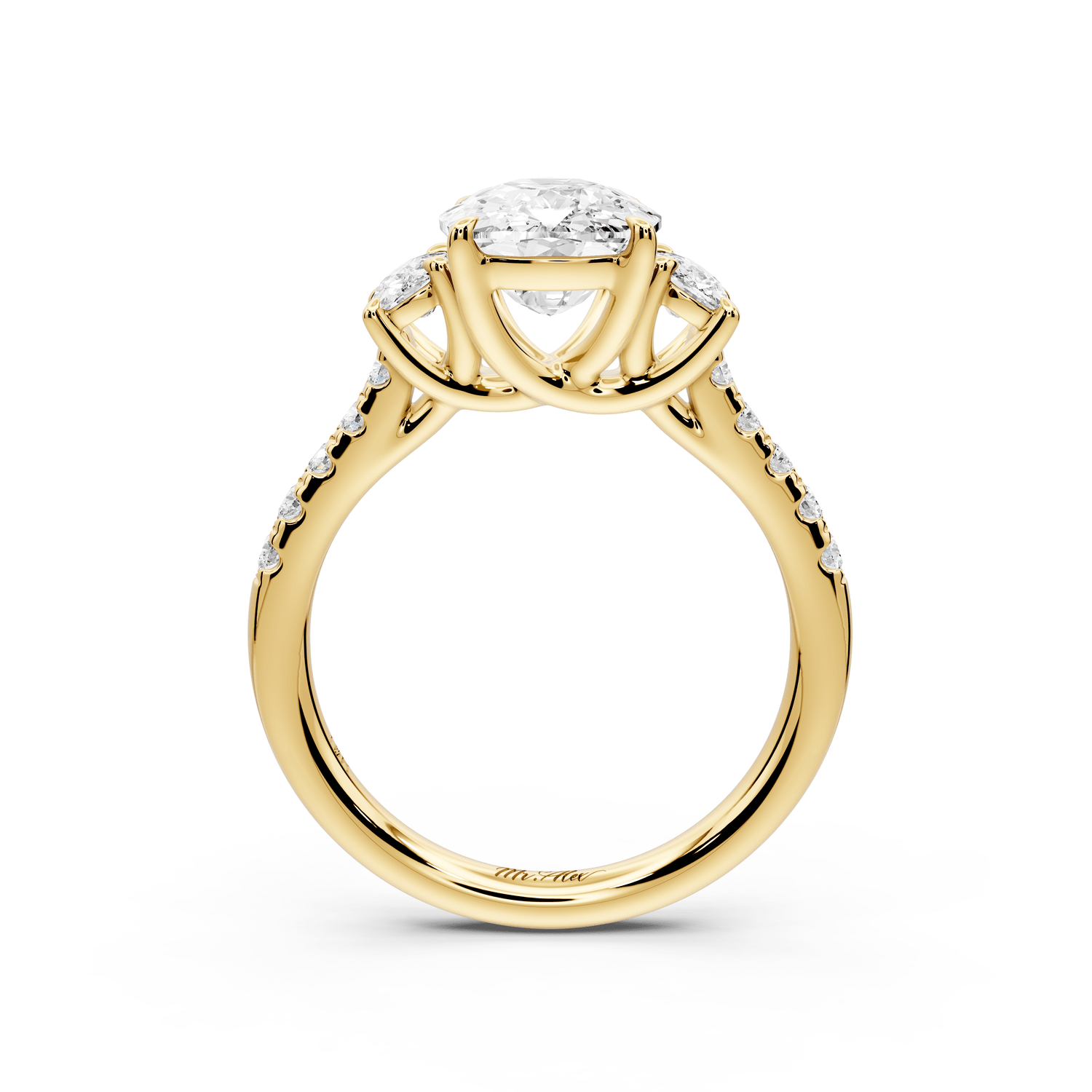 Mia - 3ct 18k yellow gold ecushion Trellis Basket Diamond Pavé half band Engagement Ring - Mr. Alex Jewelry
