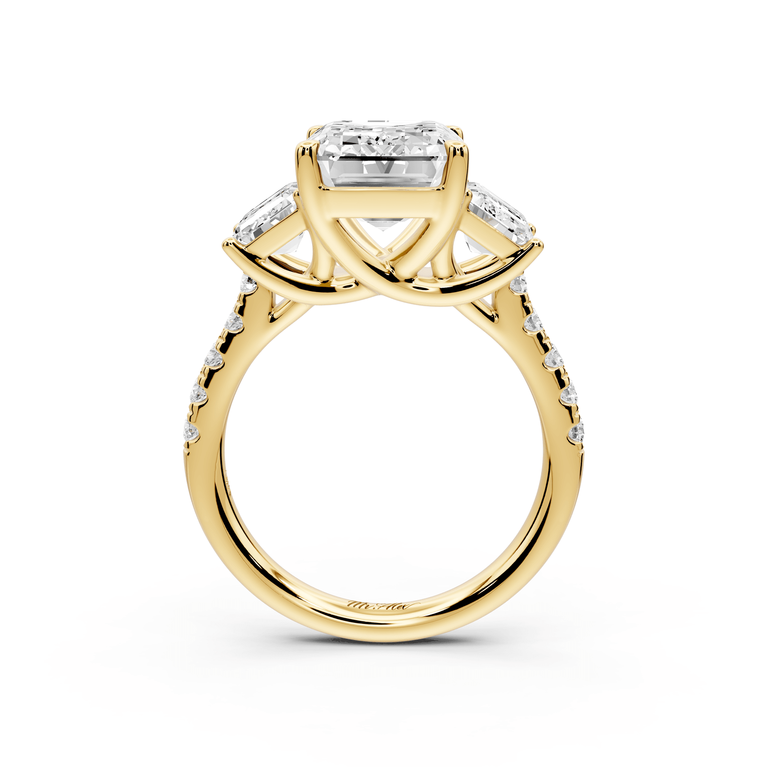 Mia - 3ct 18k yellow gold emerald Trellis Basket Diamond Pavé half band Engagement Ring - Mr. Alex Jewelry