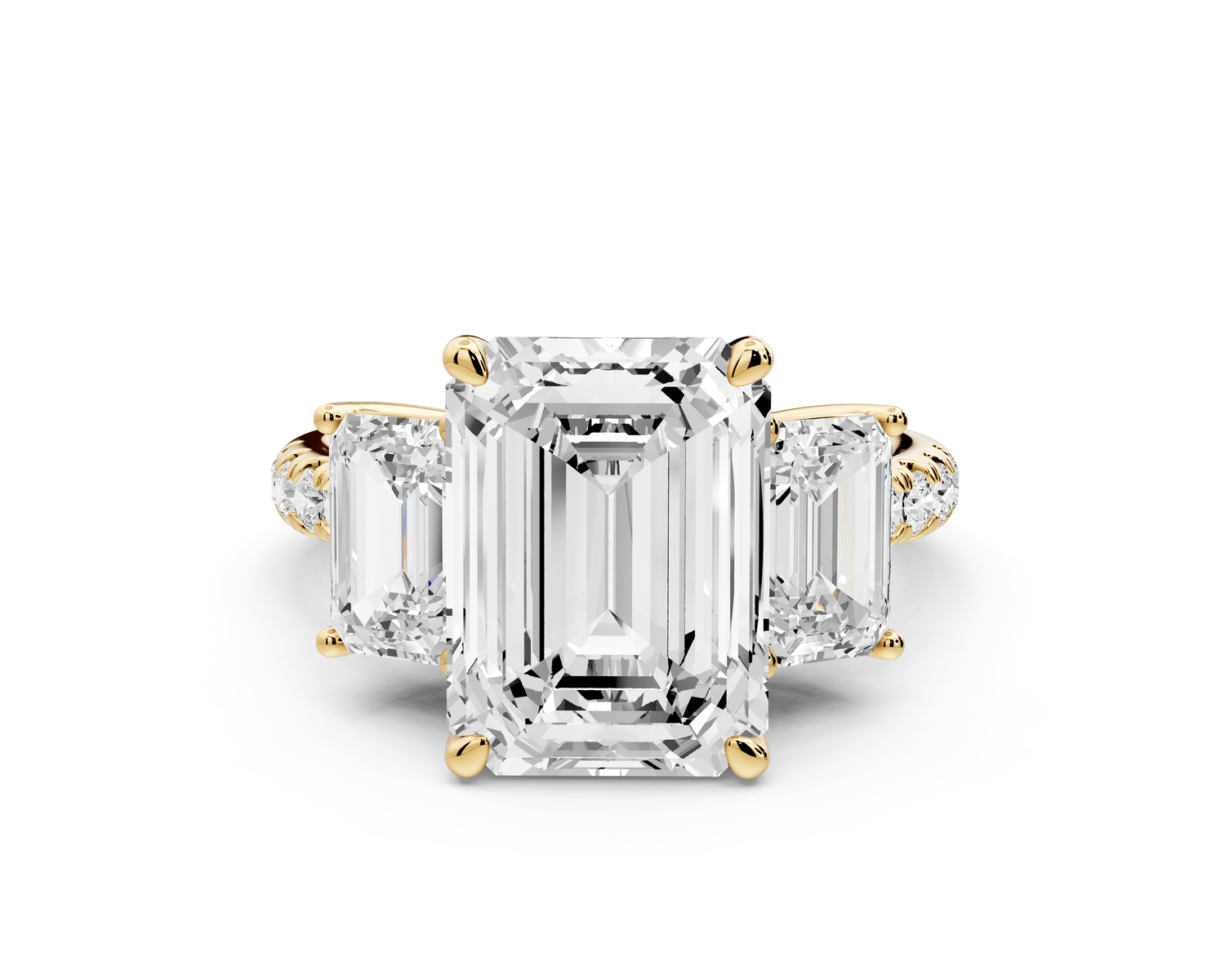 Mia - 3ct 18k yellow gold emerald Trellis Basket Diamond Pavé half band Engagement Ring - Mr. Alex Jewelry