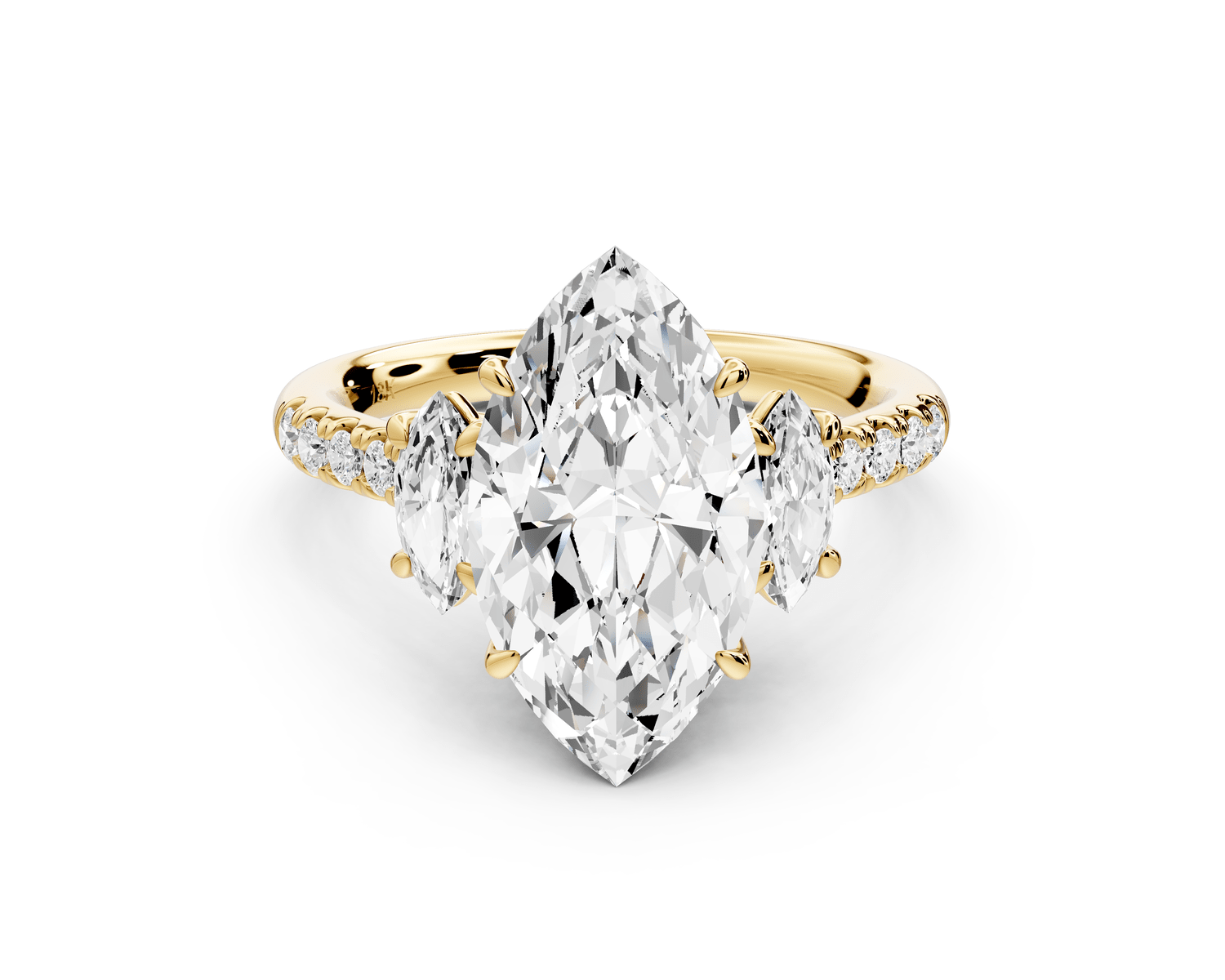 Mia - 3ct 18k yellow gold marquise Trellis Basket Diamond Pavé half band Engagement Ring - Mr. Alex Jewelry