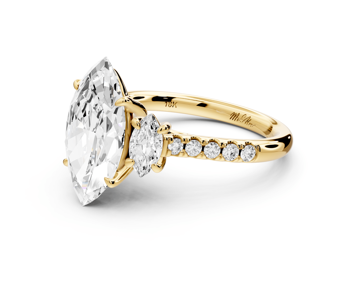 Mia - 3ct 18k yellow gold marquise Trellis Basket Diamond Pavé half band Engagement Ring - Mr. Alex Jewelry