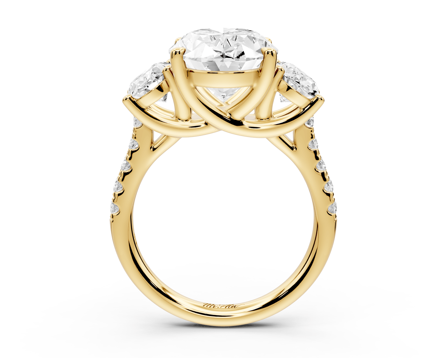 Mia - 3ct 18k yellow gold oval Trellis Basket Diamond Pavé half band Engagement Ring - Mr. Alex Jewelry