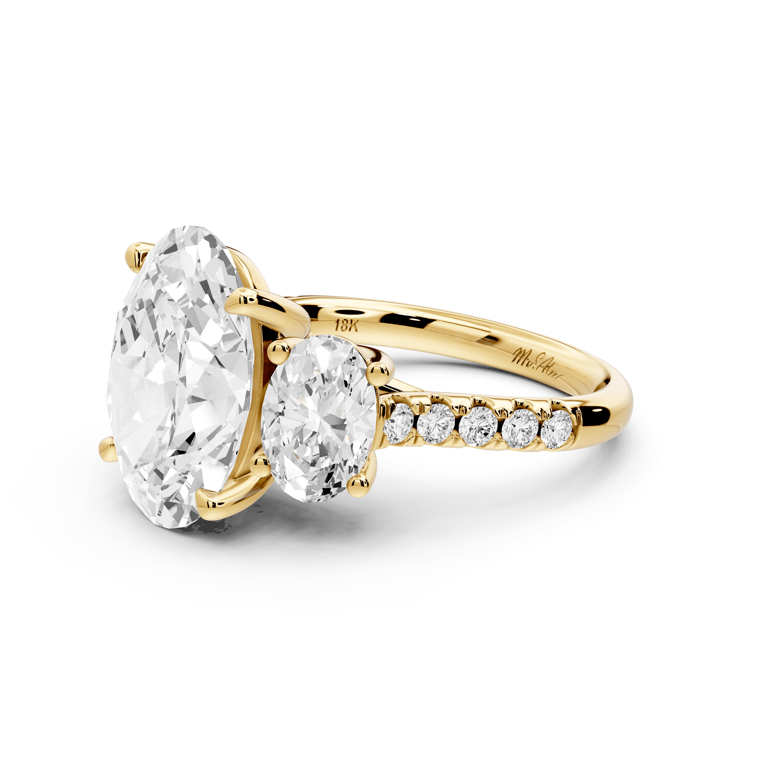 Mia - 3ct 18k yellow gold oval Trellis Basket Diamond Pavé half band Engagement Ring - Mr. Alex Jewelry