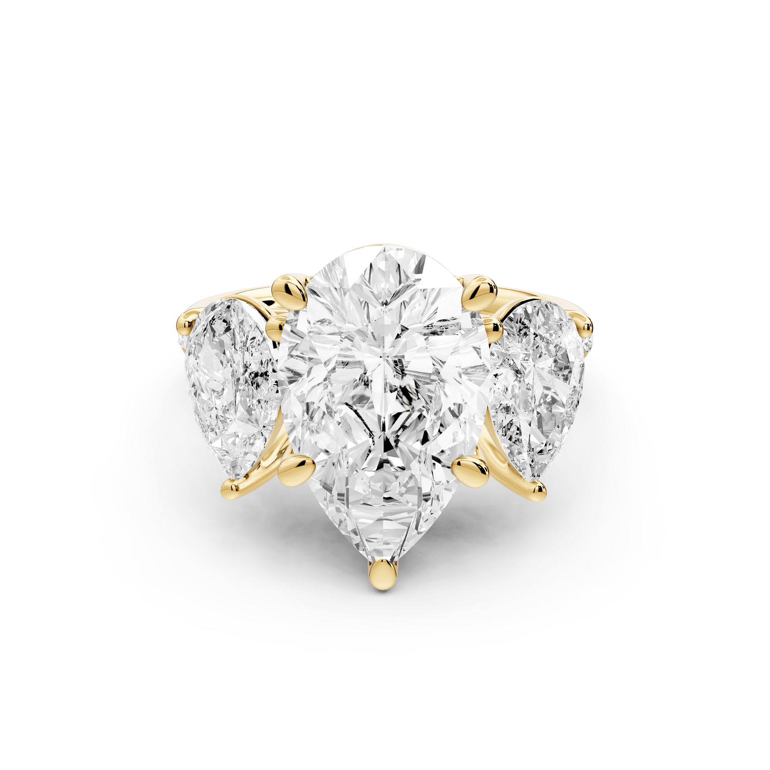 Mia - 3ct 18k yellow gold pear Trellis Basket Diamond Pavé half band Engagement Ring - Mr. Alex Jewelry