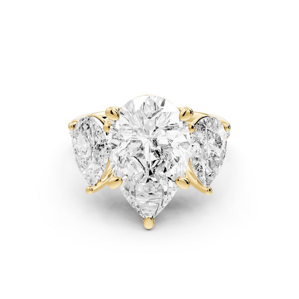 Mia - 3ct 18k yellow gold pear Trellis Basket Diamond Pavé half band Engagement Ring - Mr. Alex Jewelry