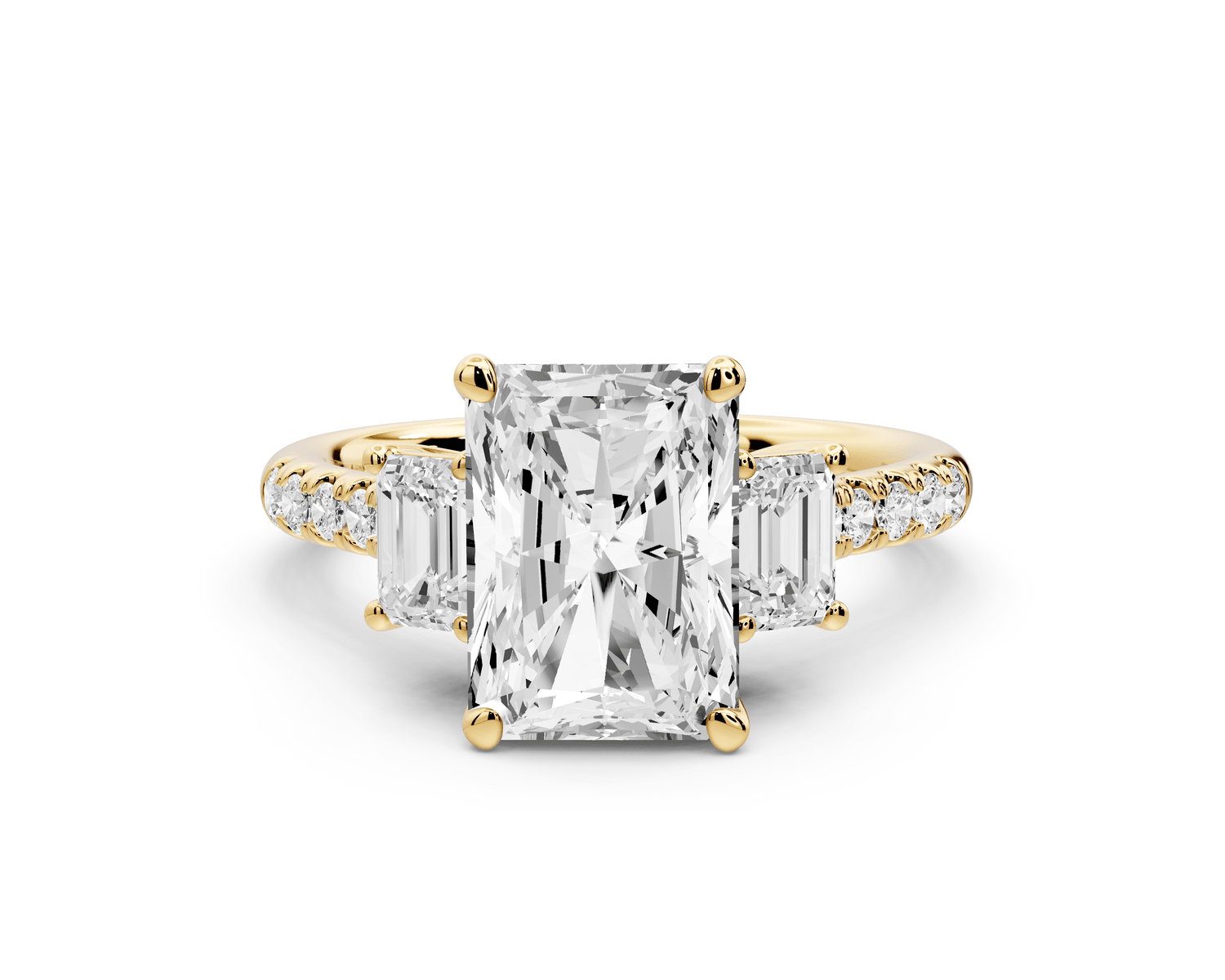 Mia - 3ct 18k yellow gold radiant Trellis Basket Diamond Pavé half band Engagement Ring - Mr. Alex Jewelry